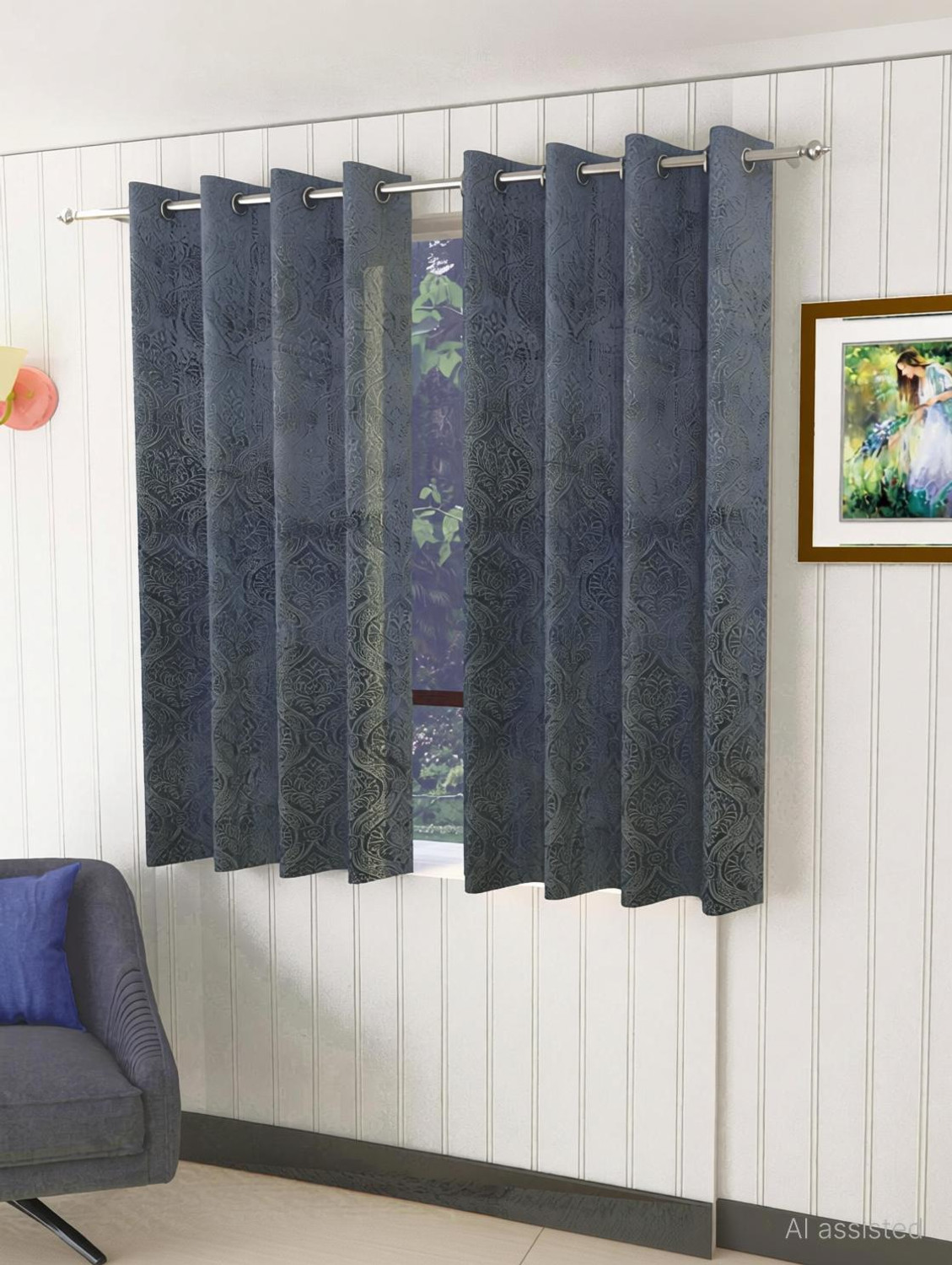 Homefab India 152.5 cm (5 ft) Window Velvet Room Darkening Curtain (Pack Of 2)