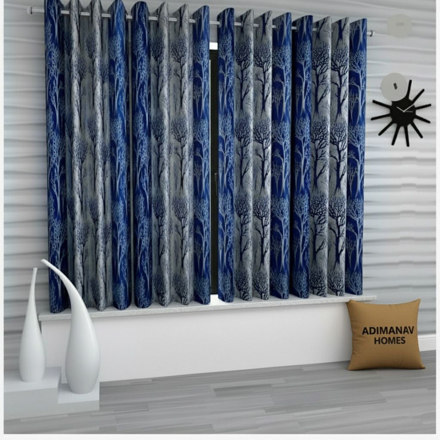 Image of Adimanav 152.4 cm (5 ft) Window Polyester Semi Transparent Curtain (Pack Of 4) (Blue, Self Design)