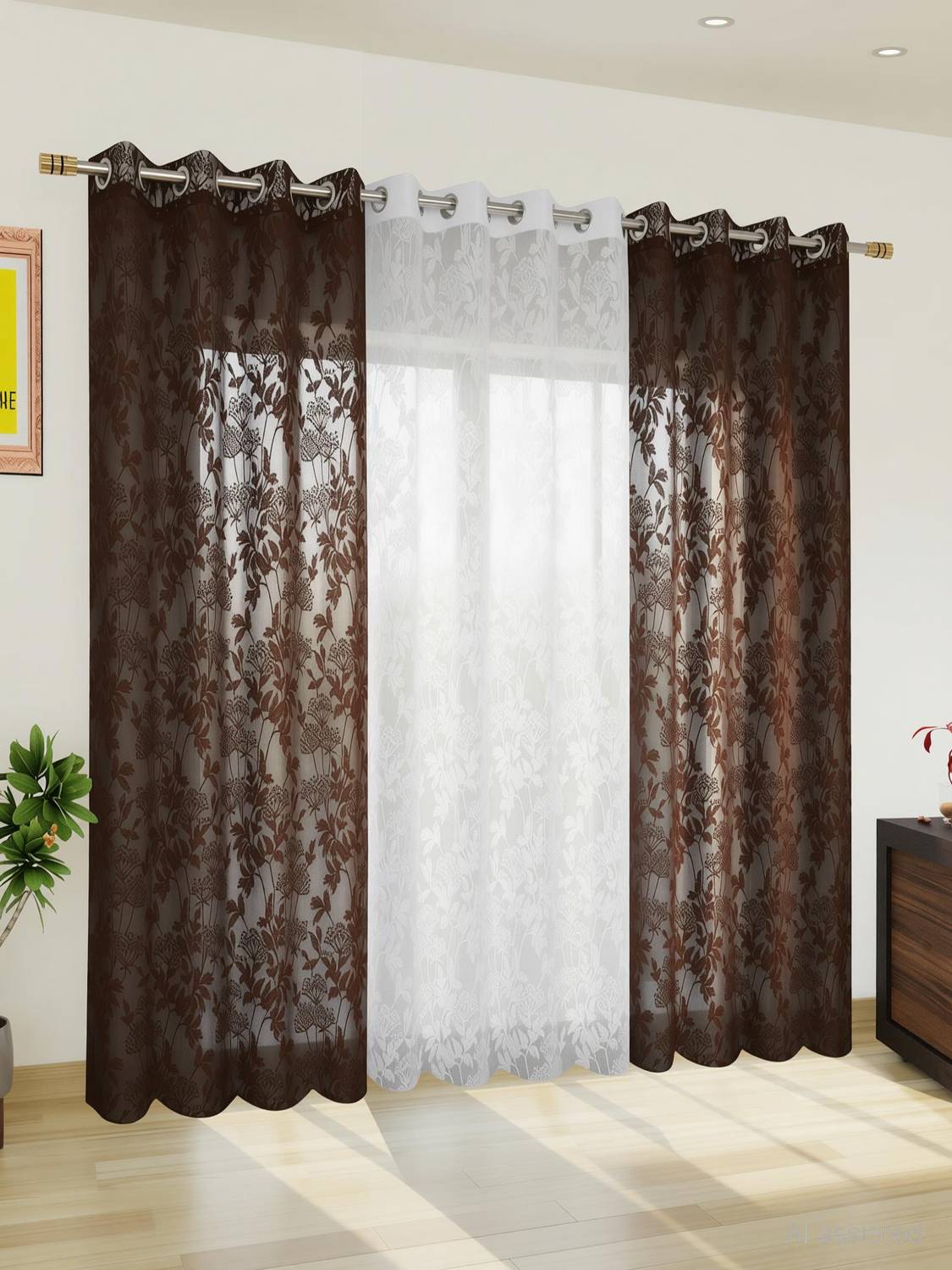 AH ARTSY HOME 214 cm (7 ft) Door Tissue, Net Semi Transparent Curtain (Pack Of 3)