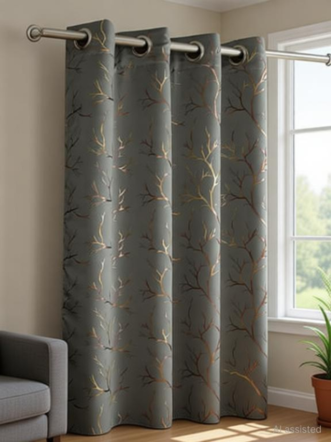 Image of KFHDECOR 213 cm (7 ft) Door Polyester Blackout Curtain Single Curtain