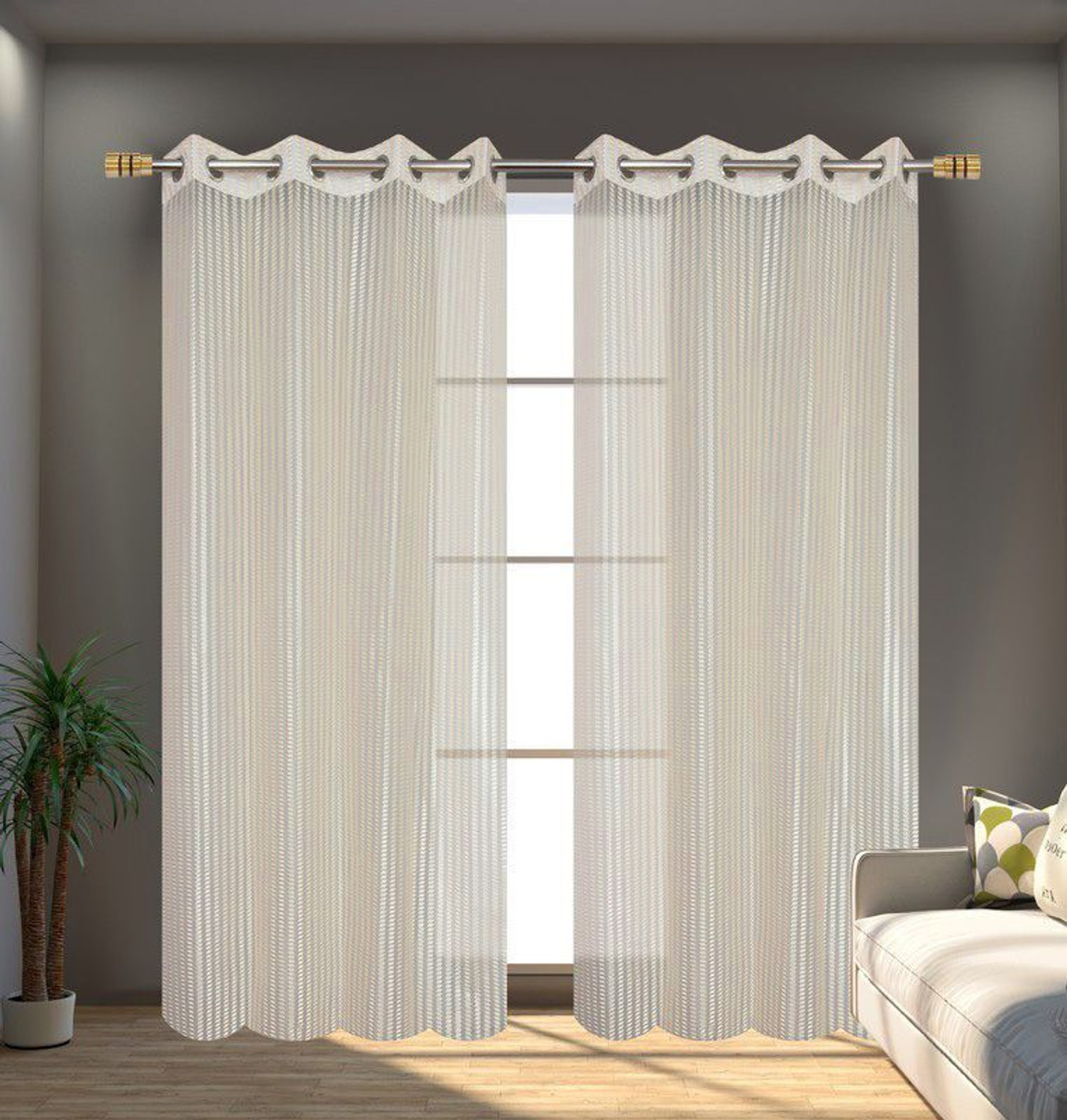 Image of Homefab India 243.84 cm (8 ft) Long Door Tissue Transparent Curtain (Pack Of 2)