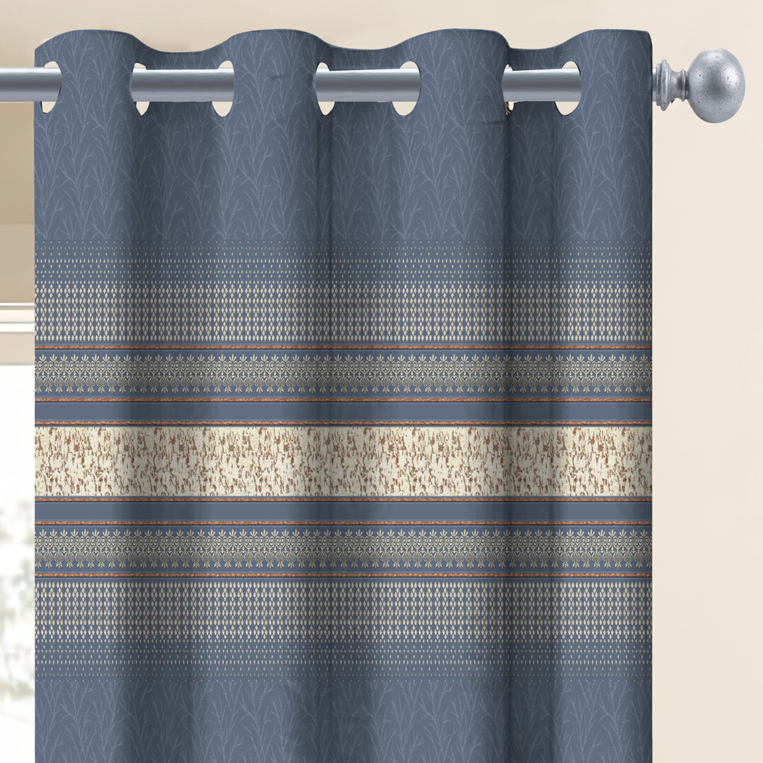 Image of HomeBrew 213.36 cm (7 ft) Door Polyester Room Darkening Curtain (Pack Of 2) (Blue, Printed)
