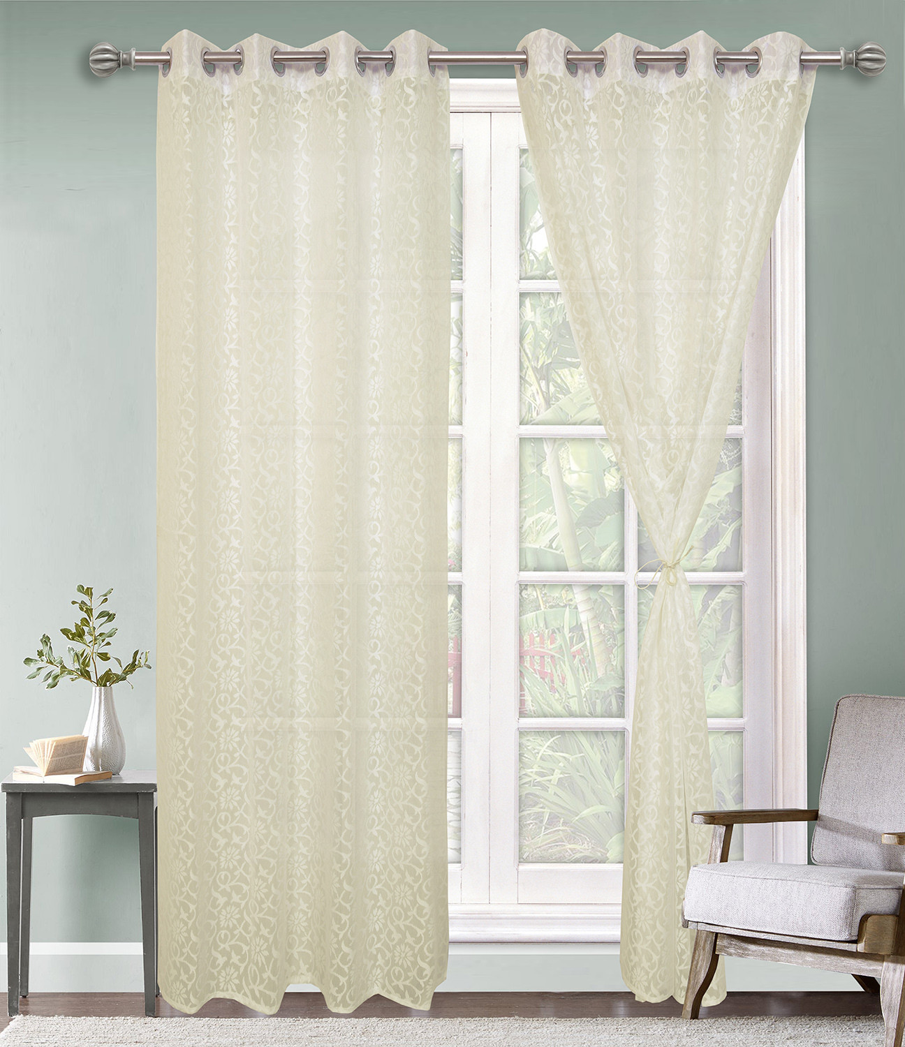 Image of KUBER INDUSTRIES 213 cm (7 ft) Door Cotton Semi Transparent Curtain (Pack Of 2)