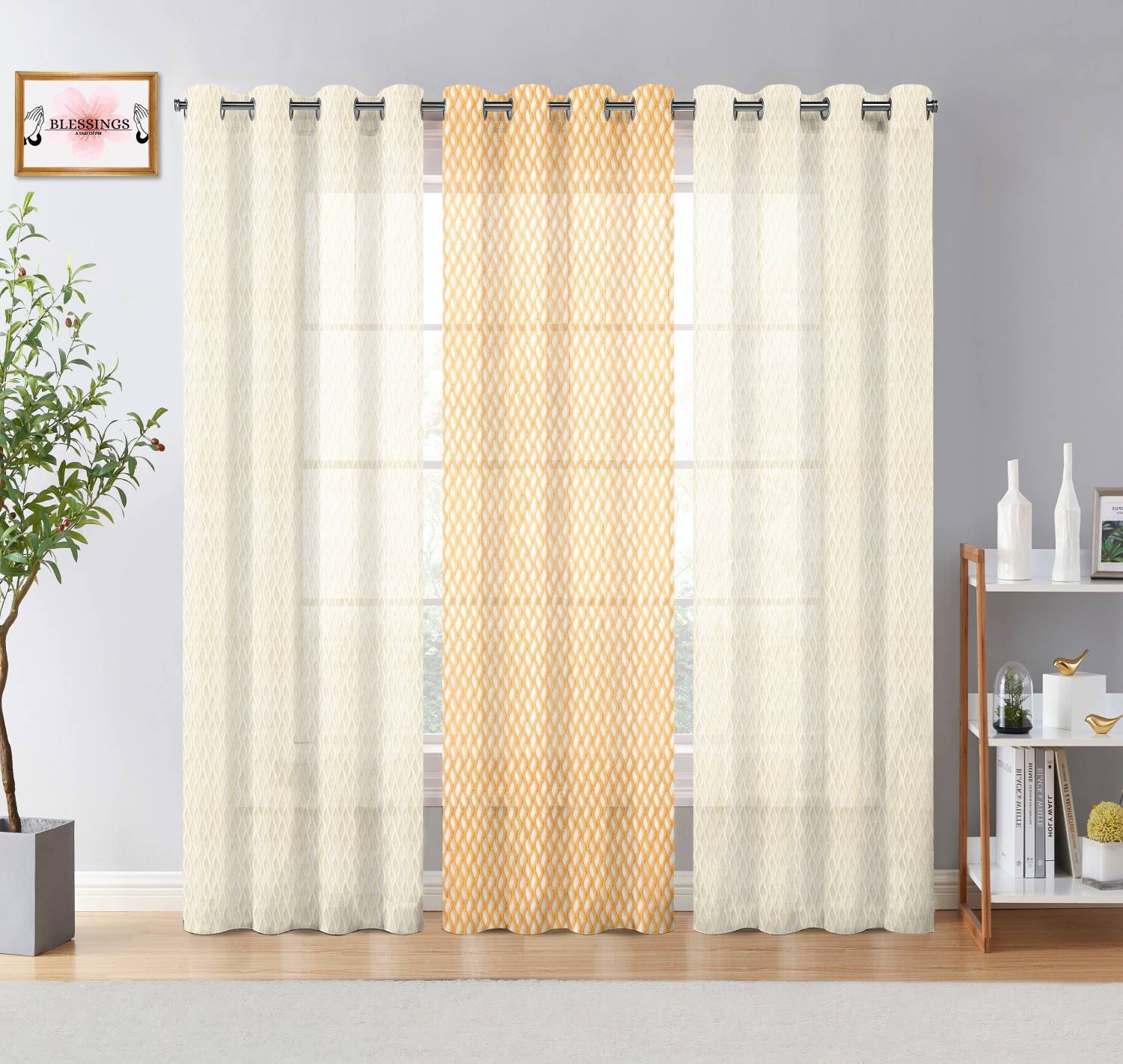 BLESSINGS 213.36 cm (7 ft) Door Tissue, Net Transparent Curtain (Pack Of 3)