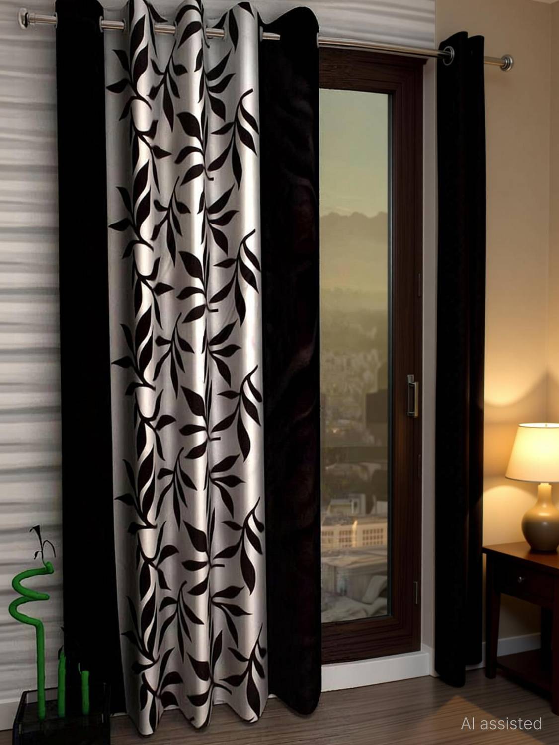 Panipat Textile Hub 210 cm (7 ft) Door Polyester Semi Transparent Curtain (Pack Of 2)