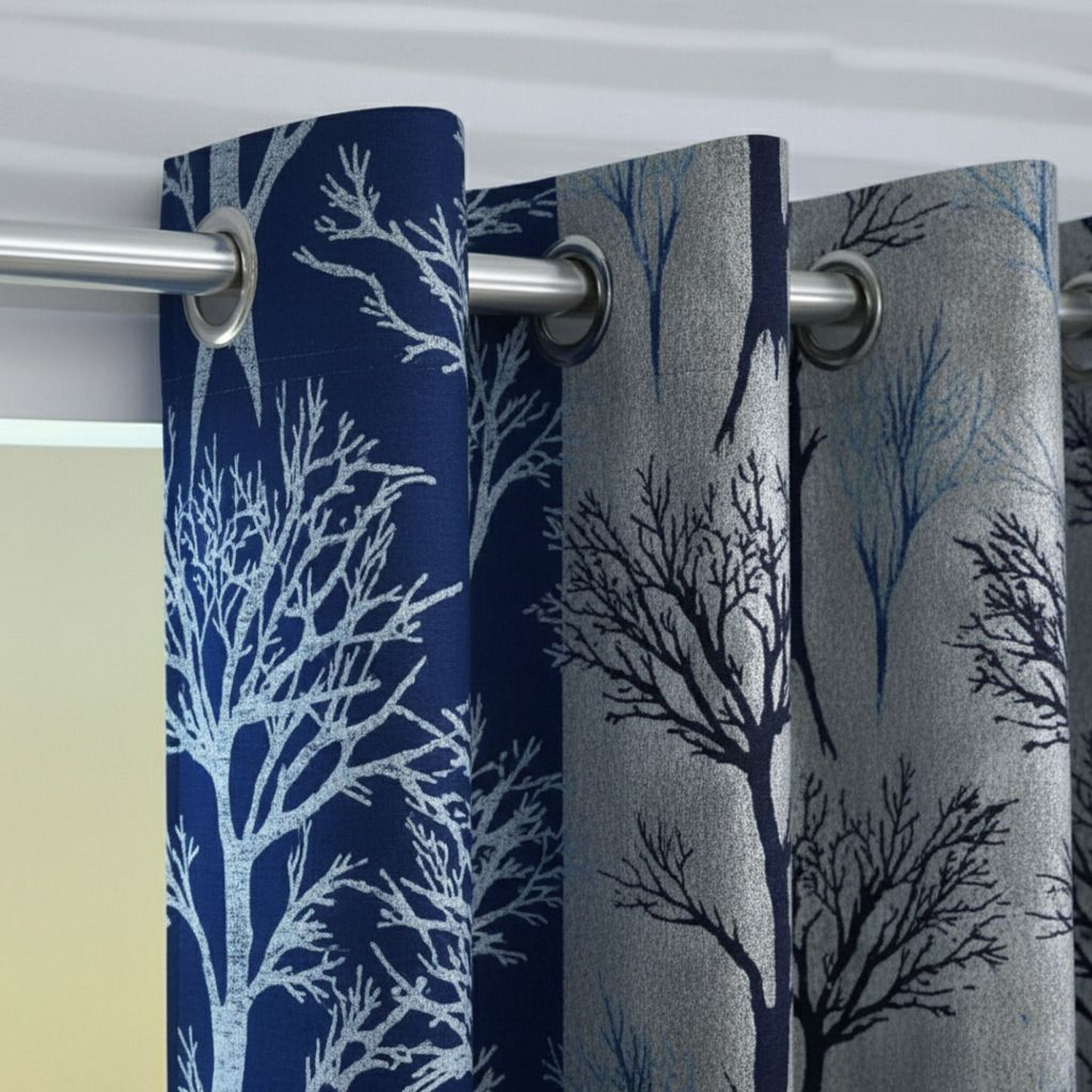Image of Adimanav 152.4 cm (5 ft) Window Polyester Semi Transparent Curtain (Pack Of 4) (Blue, Self Design)