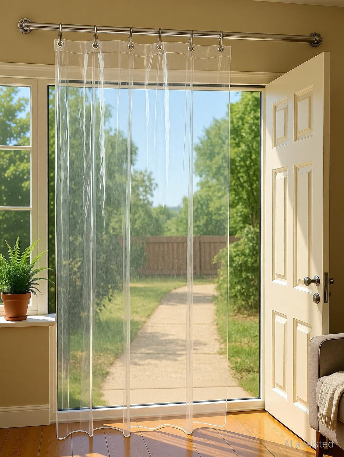 Image of SHAVIN 220 cm (7 ft) Shower PVC Transparent Curtain Single Curtain