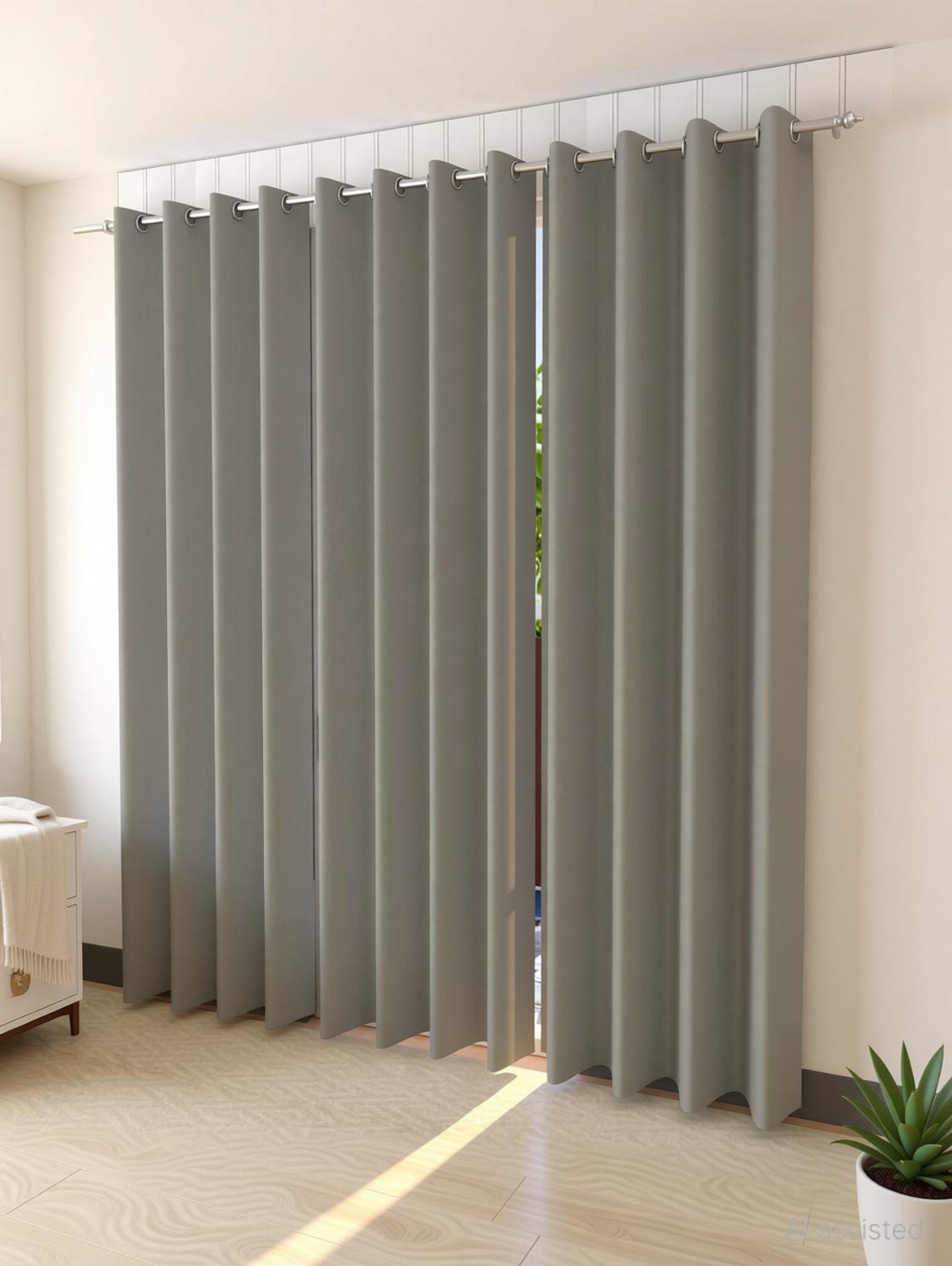 Image of Diara Homes 153 cm (5 ft) Window Silk Blackout Curtain (Pack Of 2) (Grey, Solid)