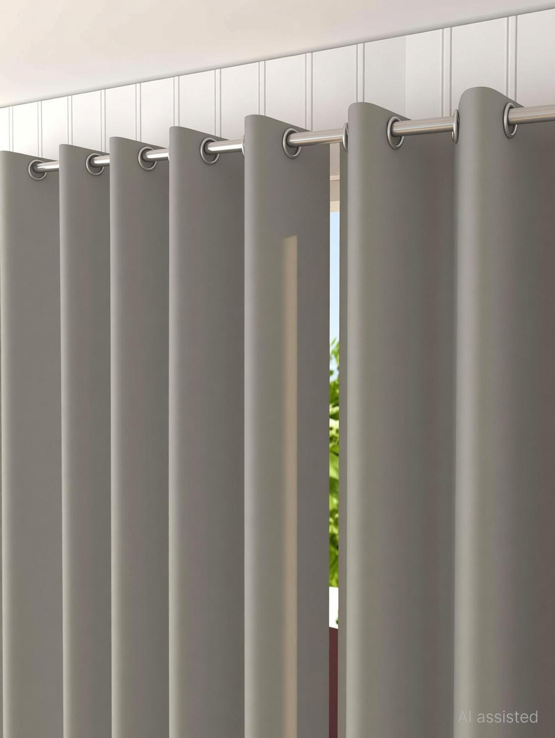 Image of Diara Homes 153 cm (5 ft) Window Silk Blackout Curtain (Pack Of 2) (Grey, Solid)