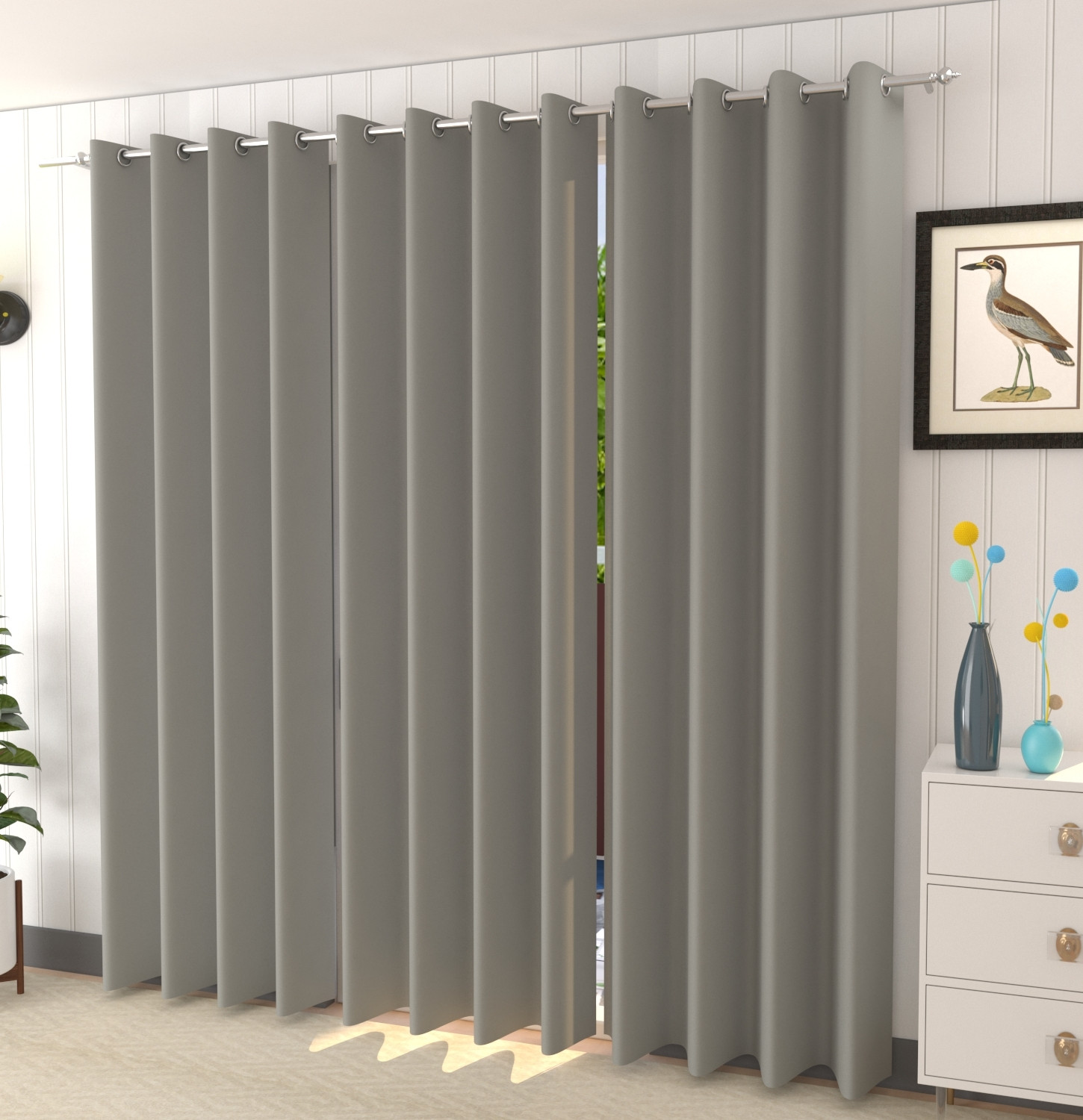 Image of Diara Homes 153 cm (5 ft) Window Silk Blackout Curtain (Pack Of 2) (Grey, Solid)
