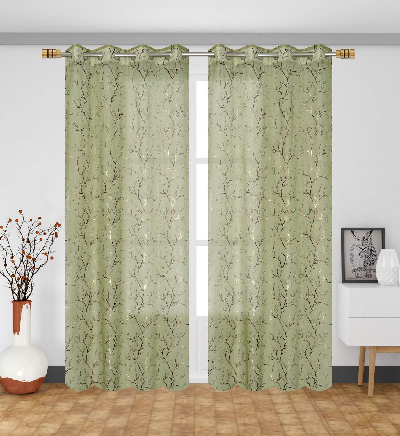 Image of Fabrilia 274 cm (9 ft) Long Door Tissue Transparent Curtain (Pack Of 2)