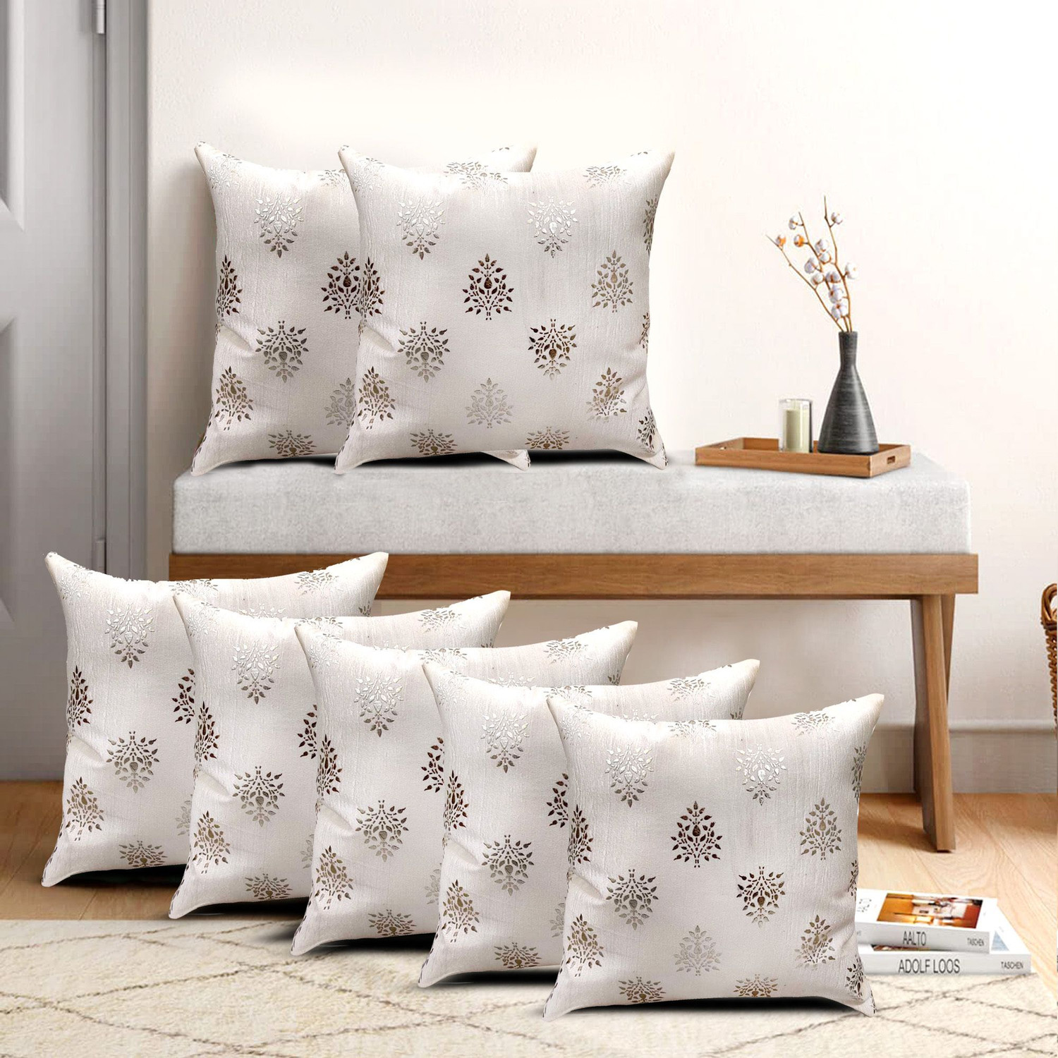 Image of GOOD VIBES Velvet Cushions & Pillows Cover (60 cm*60 cm, Pack of 7, White)