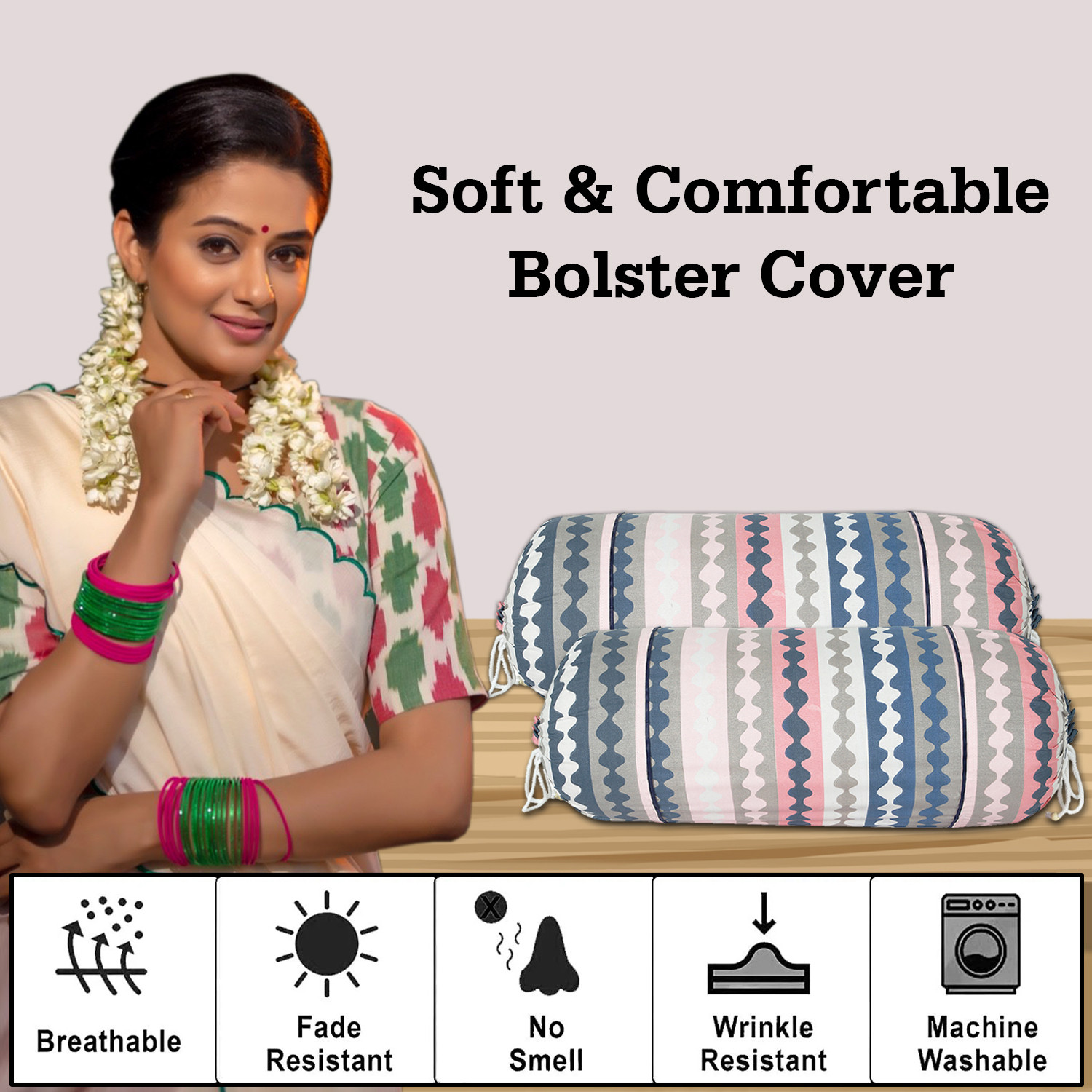 Image of KUBER INDUSTRIES Cotton Bolsters Cover