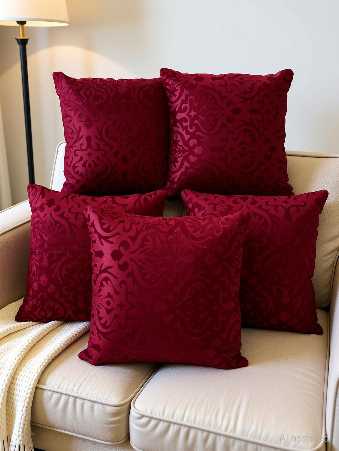 Image of HOMYBEES Velvet Cushions Cover (40 cm*40 cm, Pack of 5, Maroon)