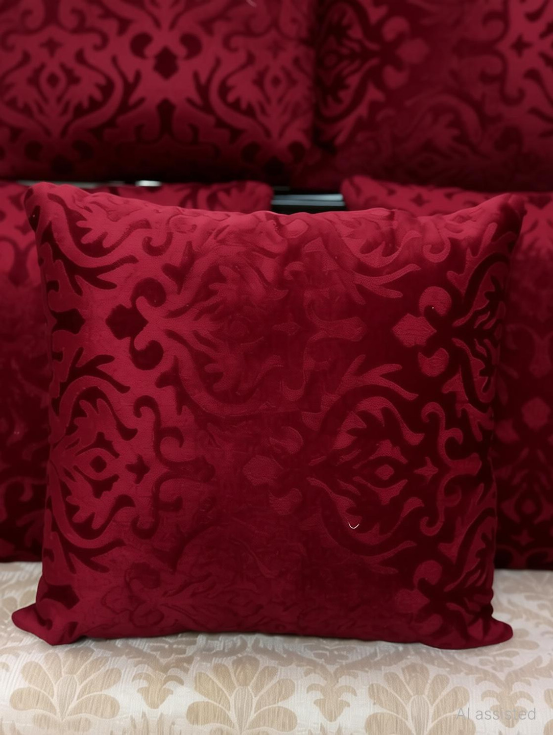 Image of HOMYBEES Velvet Cushions Cover (40 cm*40 cm, Pack of 5, Maroon)