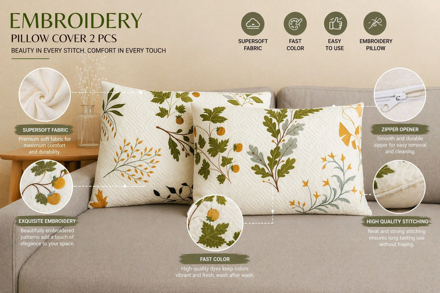 Image of Amrange Cotton Pillows Cover