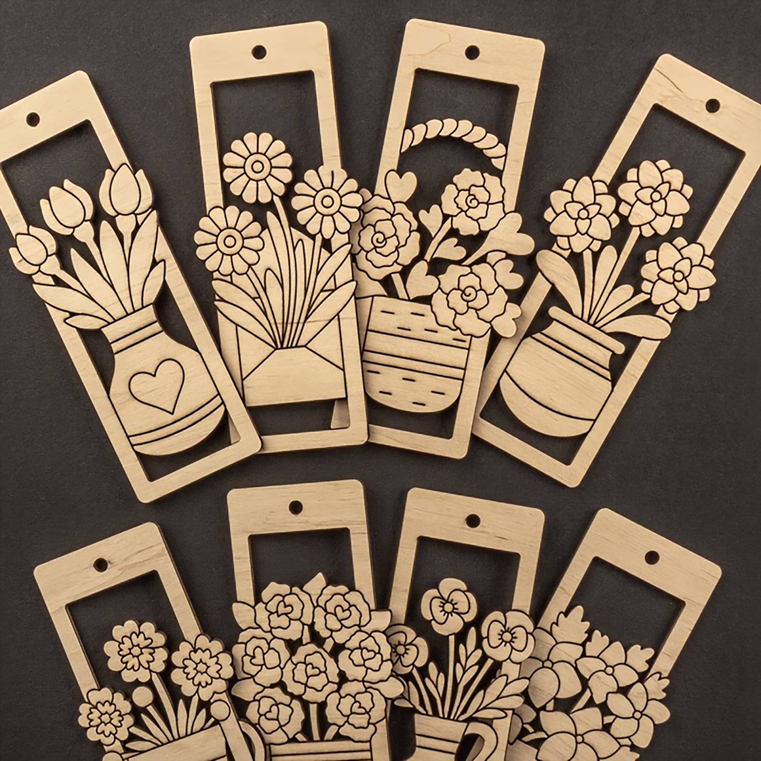 American-Elm 8 Pcs Flower Shaped Wooden Set Unfinished MDF Tags for DIY Crafts Wooden Cut-outs