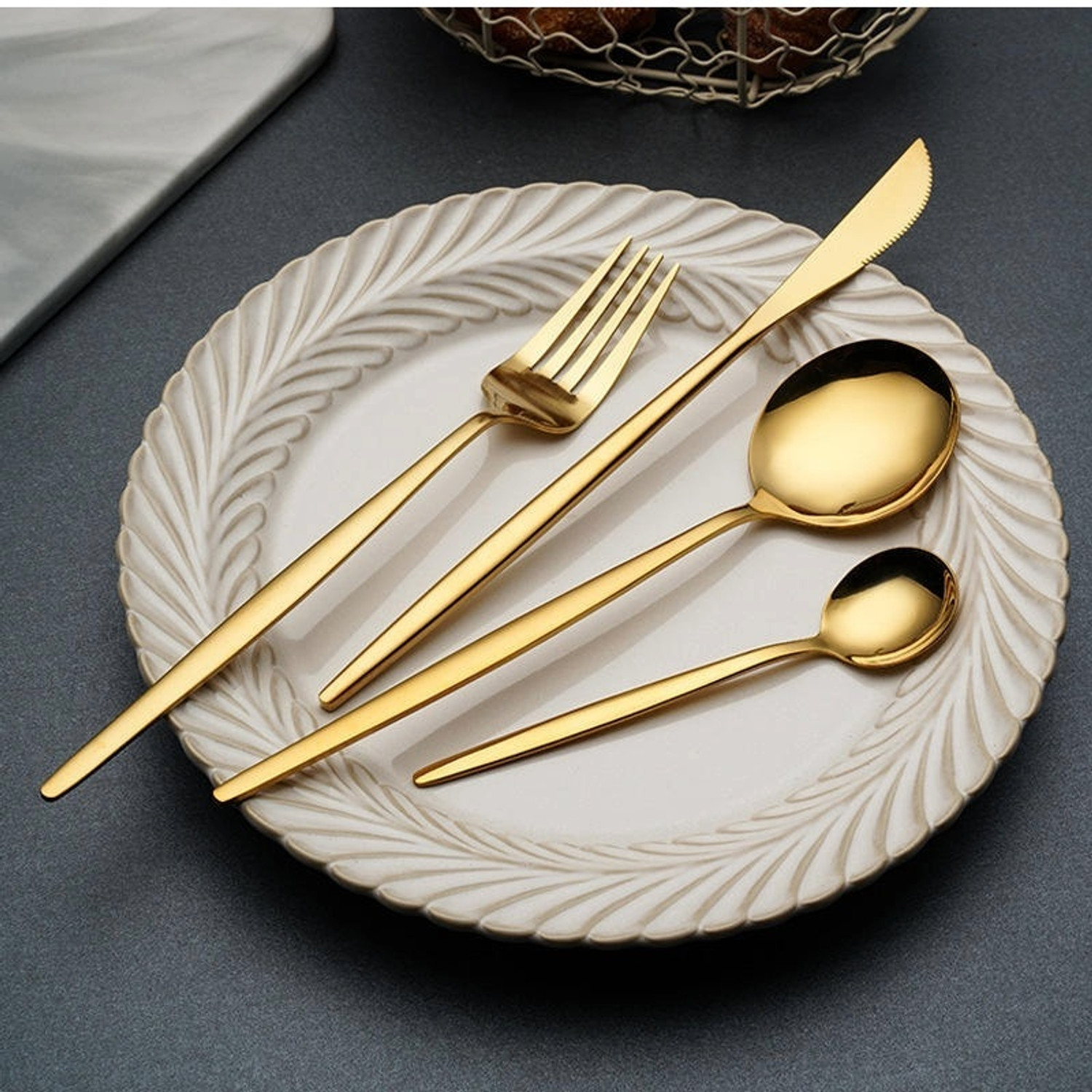 Image of Iktu 24 Piece Steel Cutlery Set Mirror Polished Tableware Dishwasher Safe Gold Stainless Steel Cutlery Set