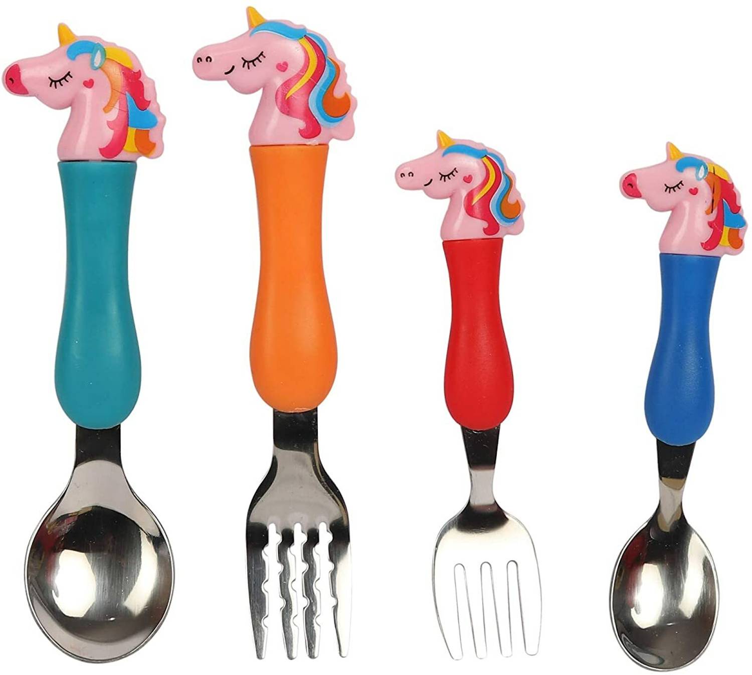 Amaflip Stainless Steel Unicorn Family 4 Pcs Set of Cutlery for Kids Stainless Steel Dessert Spoon Set