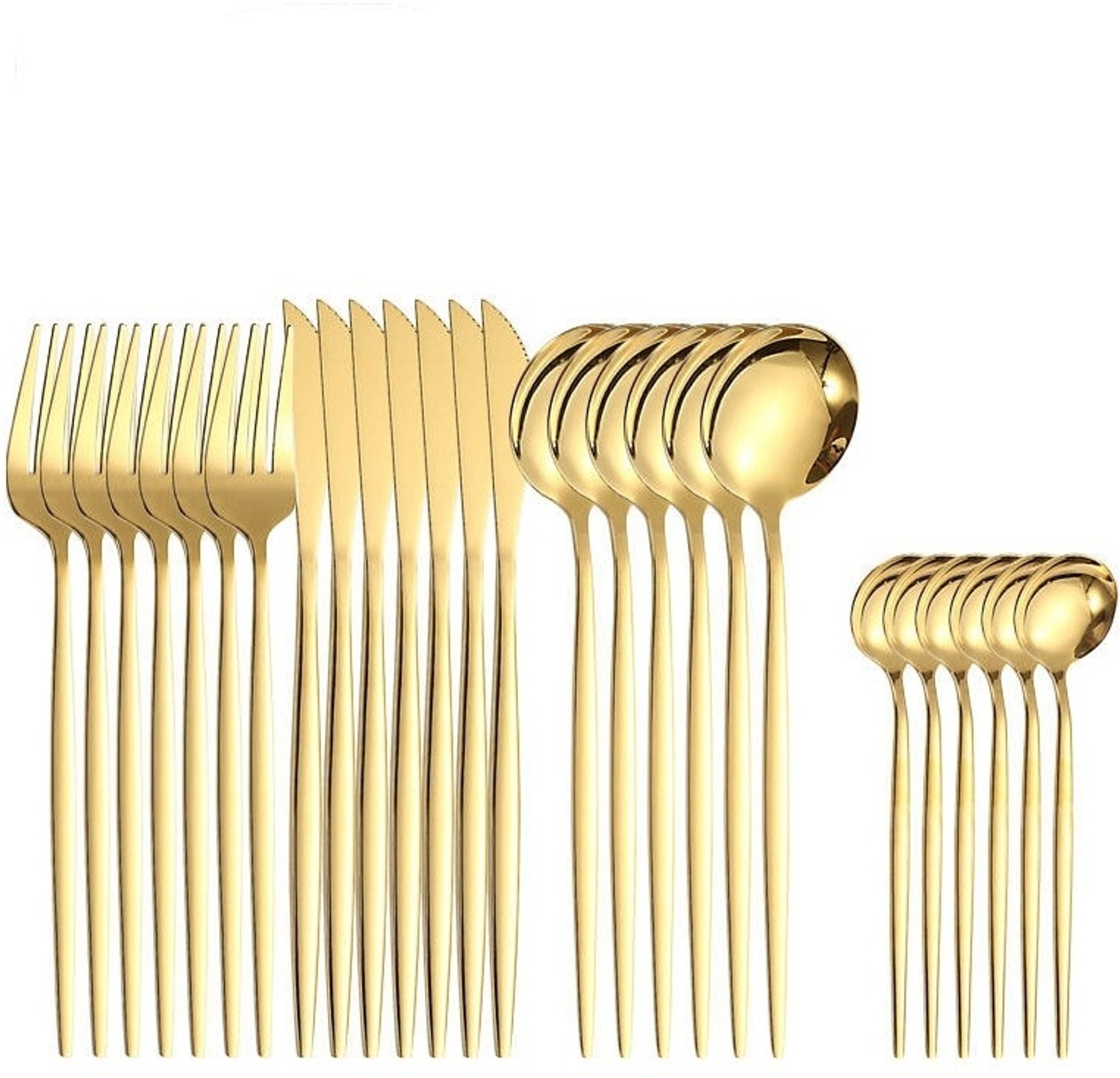 Image of Iktu 24 Piece Steel Cutlery Set Mirror Polished Tableware Dishwasher Safe Gold Stainless Steel Cutlery Set