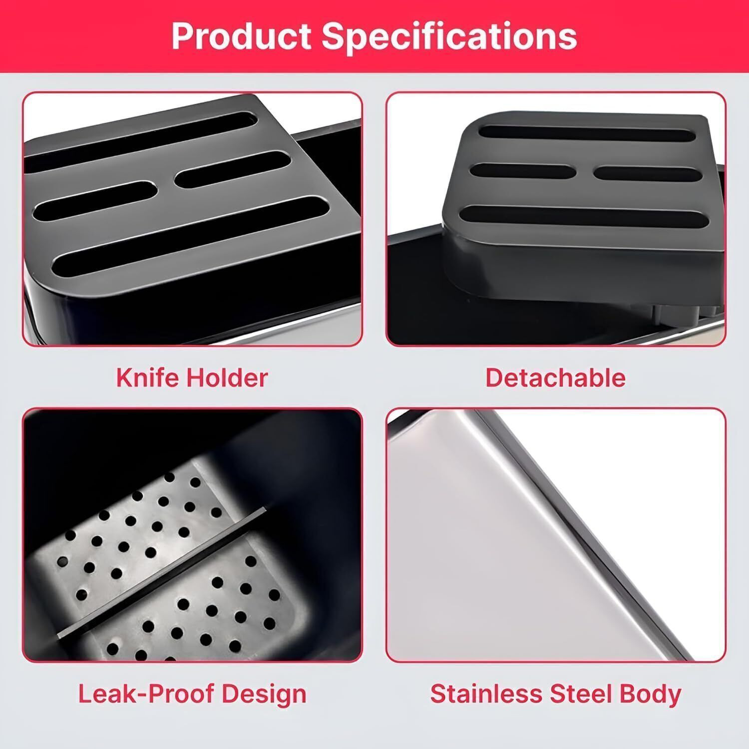 Image of Ipsit Stainless Steel 3-Compartment Knife & Cutlery Holder with Drainage Stainless Steel Cutlery Set