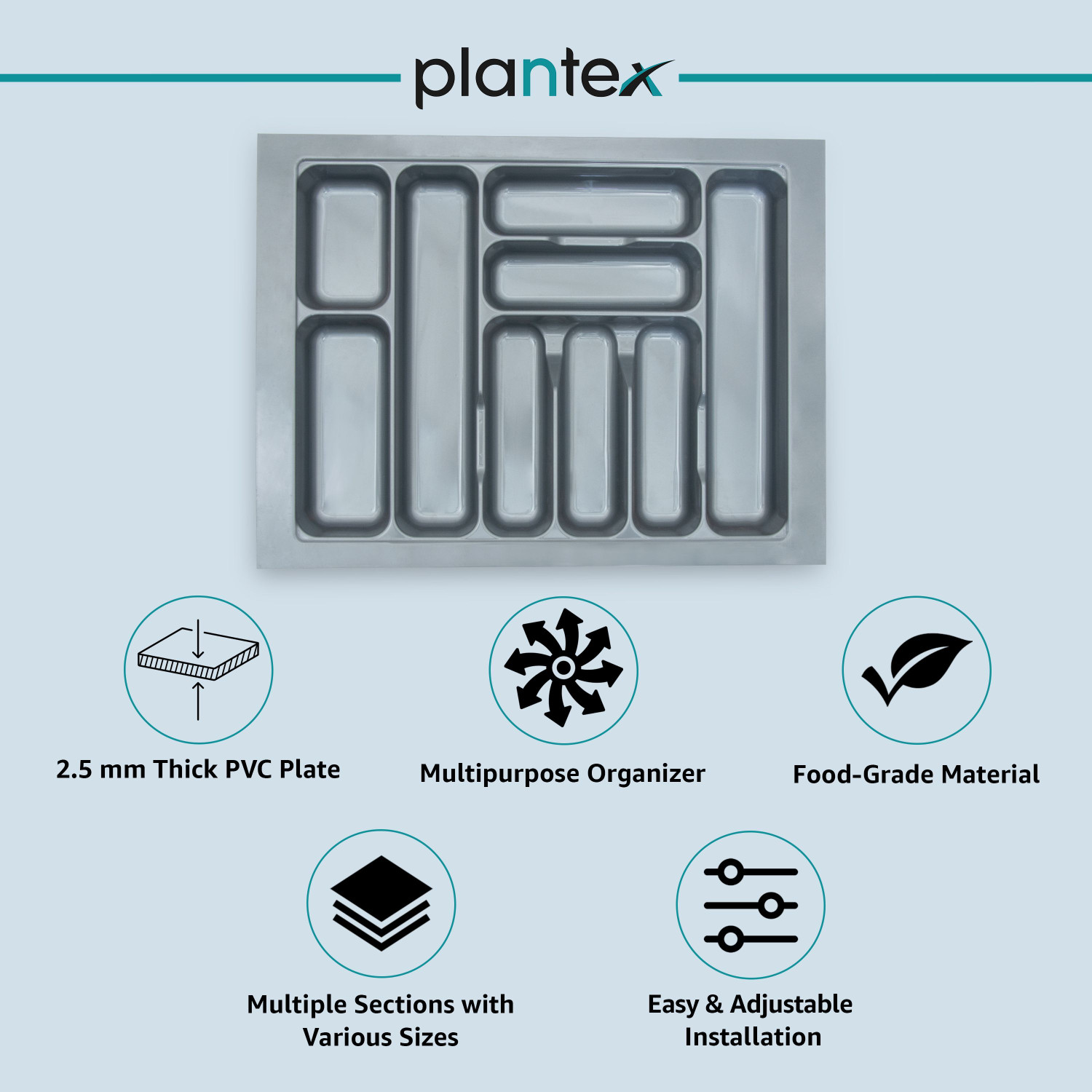Image of Plantex Cutlery Tray for Kitchen Drawer /Cutlery Organizer Tray - 25x18.5in Plastic Cutlery Set