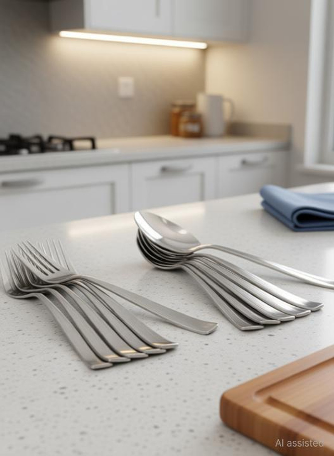 Image of VIJAY EXPORT Stainless Steel Table Spoon & Fork for Tea, Coffee, Sugar, Condiments & Spices - Set of 12 (Contains 6 Table Spoons, 6 Forks) Steel Cutlery Set