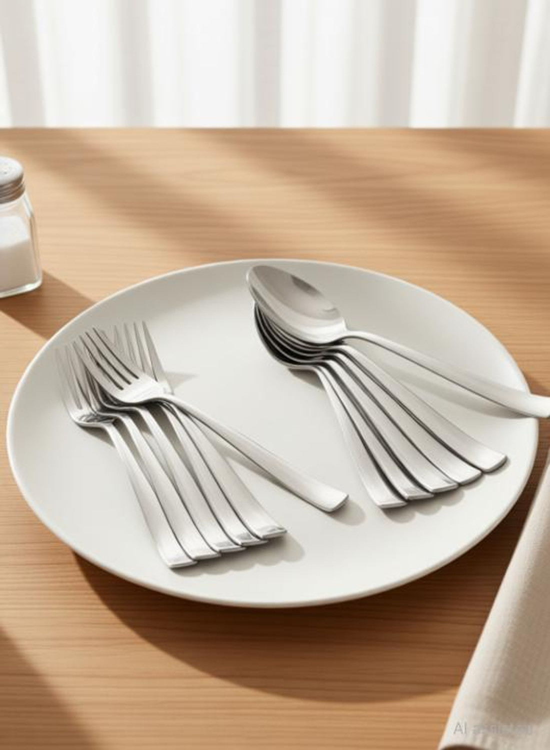 Image of VIJAY EXPORT Stainless Steel Table Spoon & Fork for Tea, Coffee, Sugar, Condiments & Spices - Set of 12 (Contains 6 Table Spoons, 6 Forks) Steel Cutlery Set