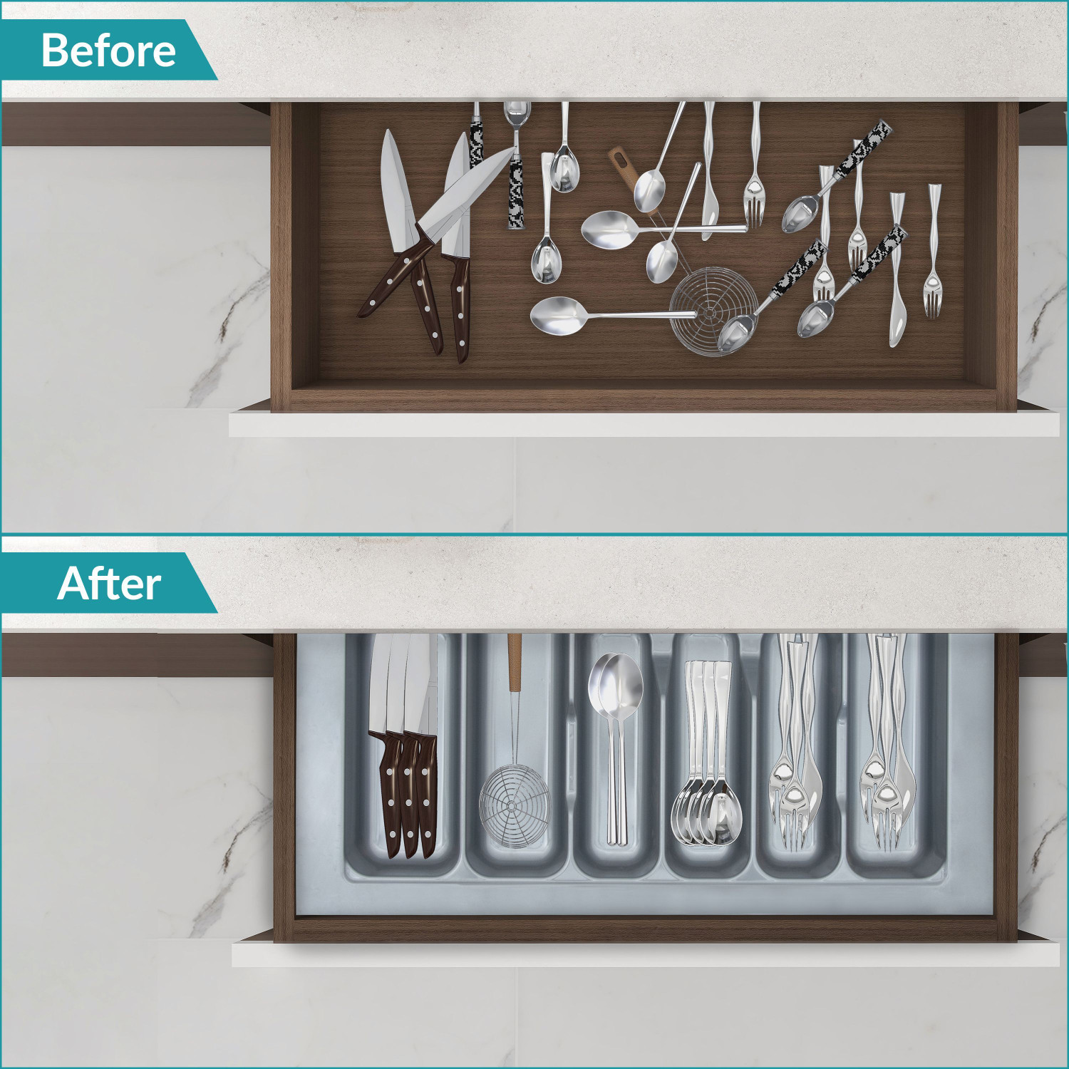 Image of Plantex Cutlery Tray for Kitchen Drawer /Cutlery Organizer Tray - 25x18.5in Plastic Cutlery Set