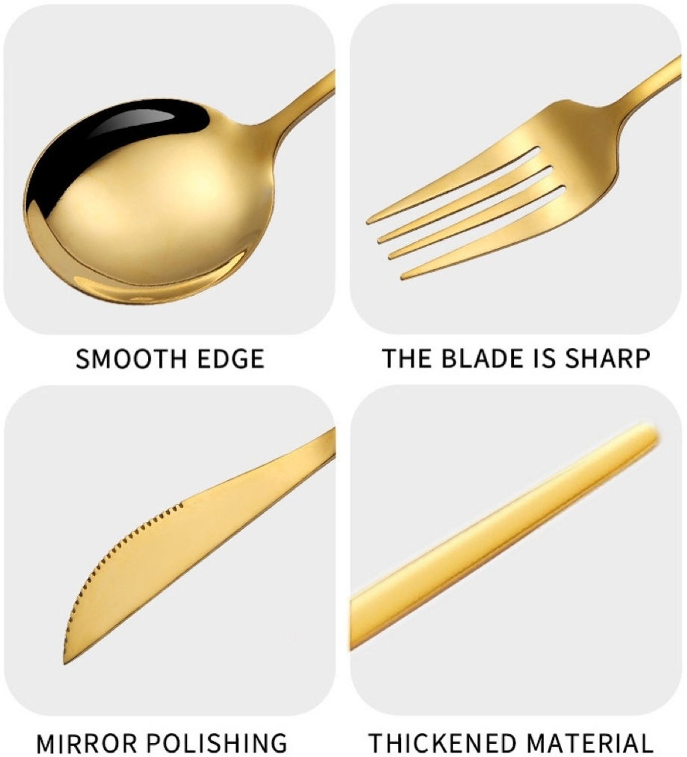 Image of Iktu 24 Piece Steel Cutlery Set Mirror Polished Tableware Dishwasher Safe Gold Stainless Steel Cutlery Set