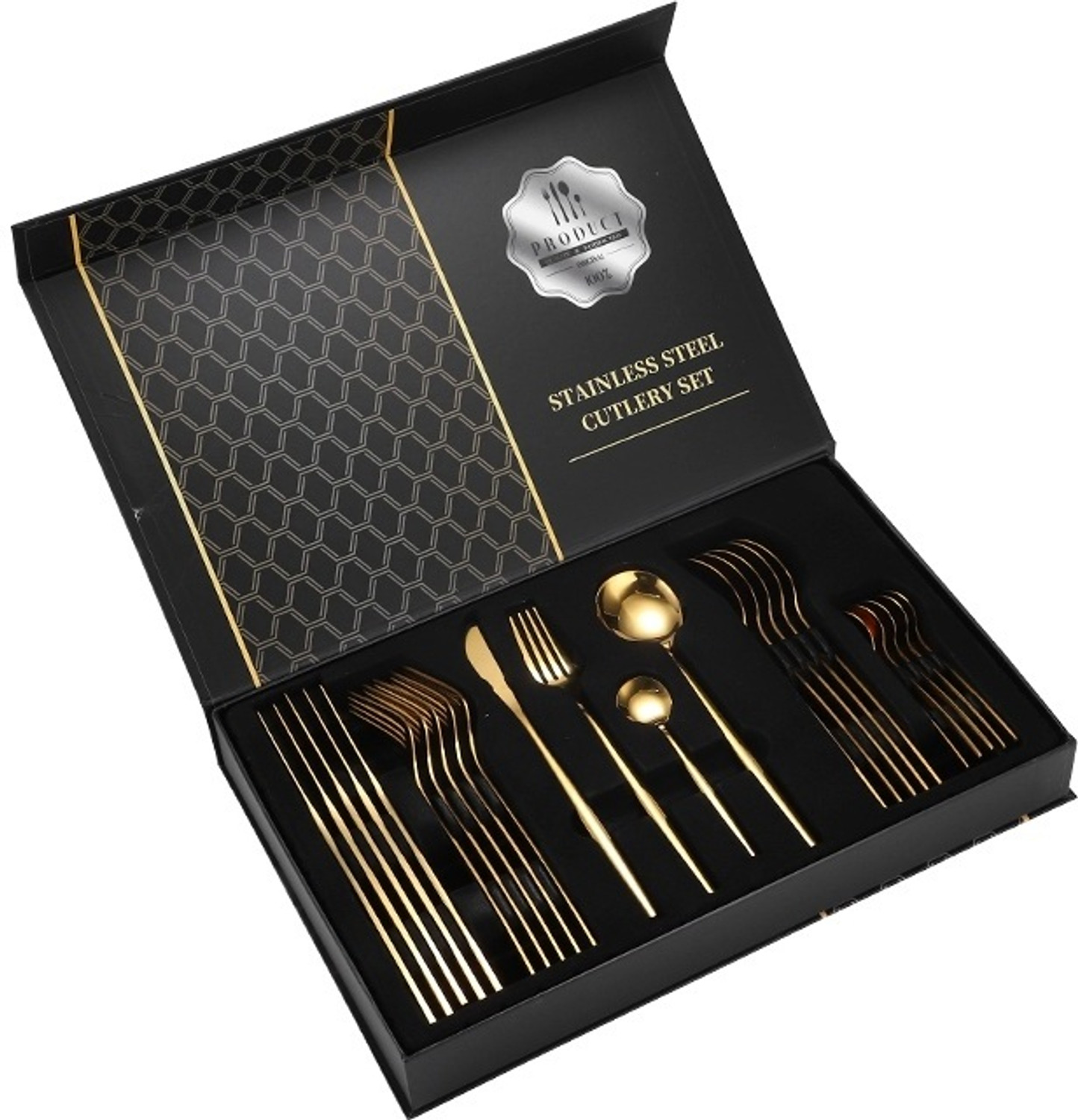 Image of Iktu 24 Piece Steel Cutlery Set Mirror Polished Tableware Dishwasher Safe Gold Stainless Steel Cutlery Set