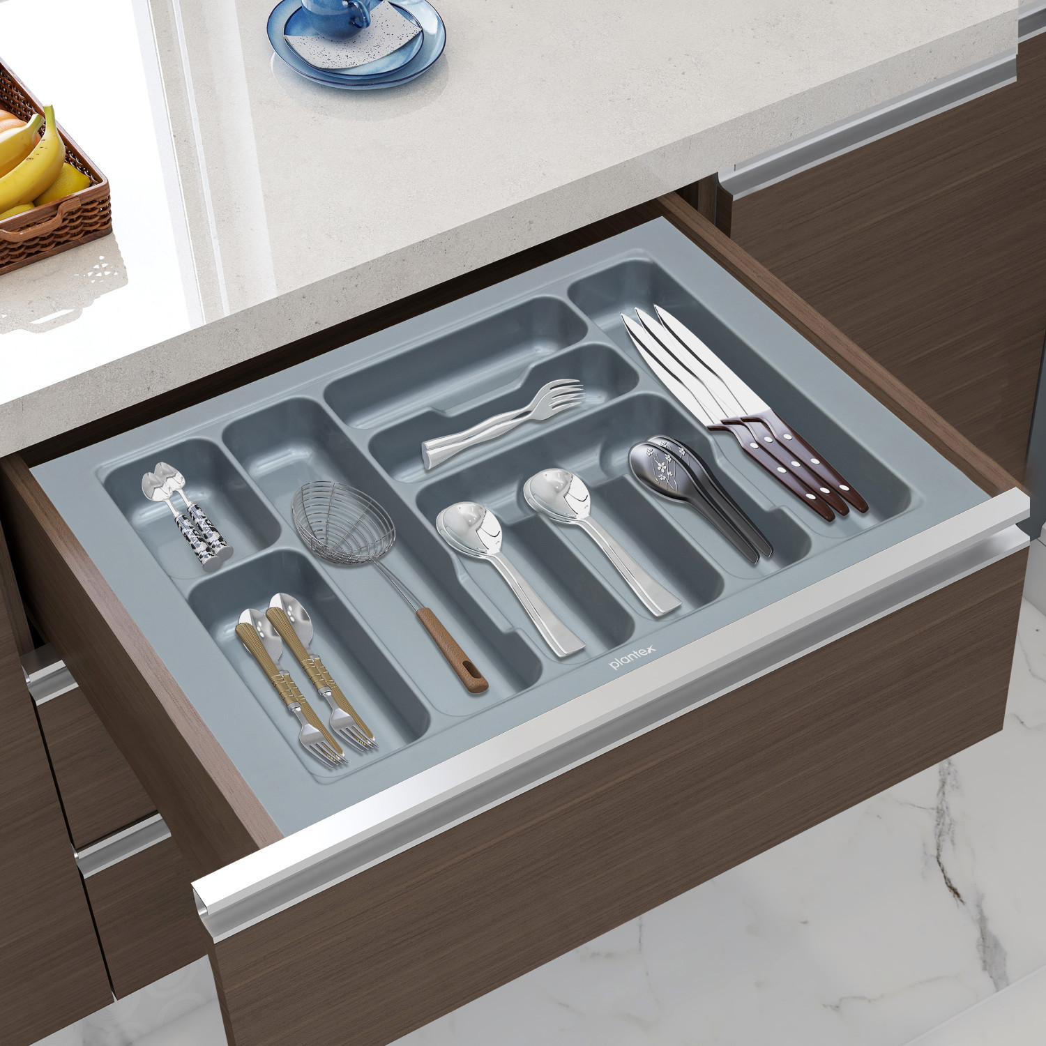 Image of Plantex Cutlery Tray for Kitchen Drawer /Cutlery Organizer Tray - 25x18.5in Plastic Cutlery Set