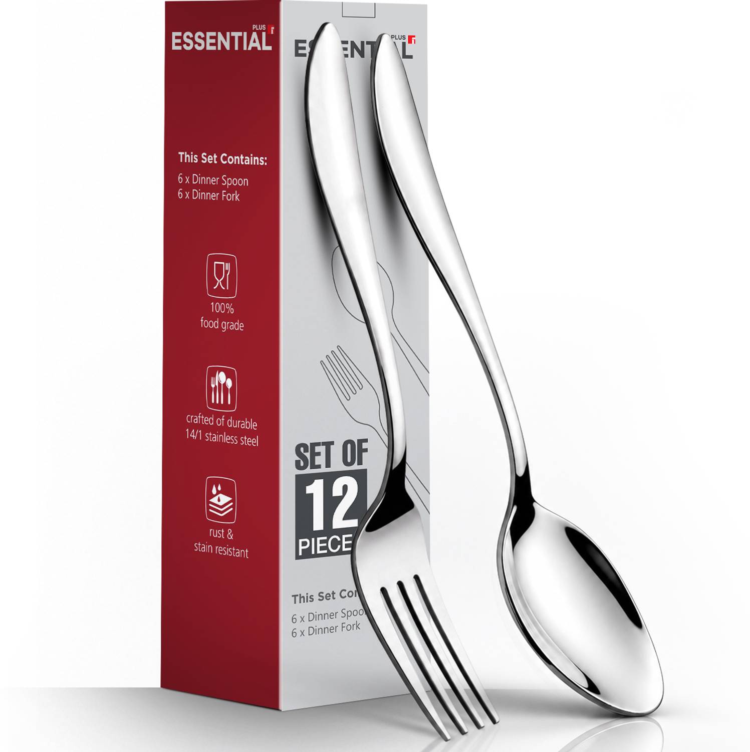 BERGNER Essential Plus Passion 6 Dinner Spoon and 6 Dinner Fork, 12 Pcs Stainless Steel Cutlery Set