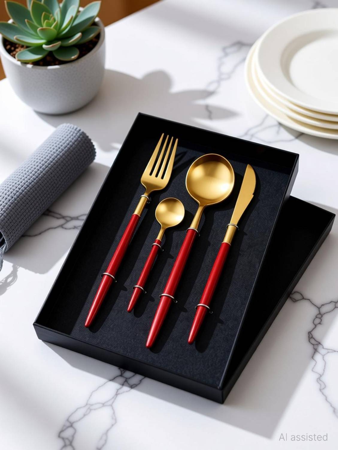 AK10ZONE Stainless Steel Gold Cutlery Reusable Nordic Gold Cutlery Flatware Cutlery Set Disposable Stainless Steel Cutlery Set