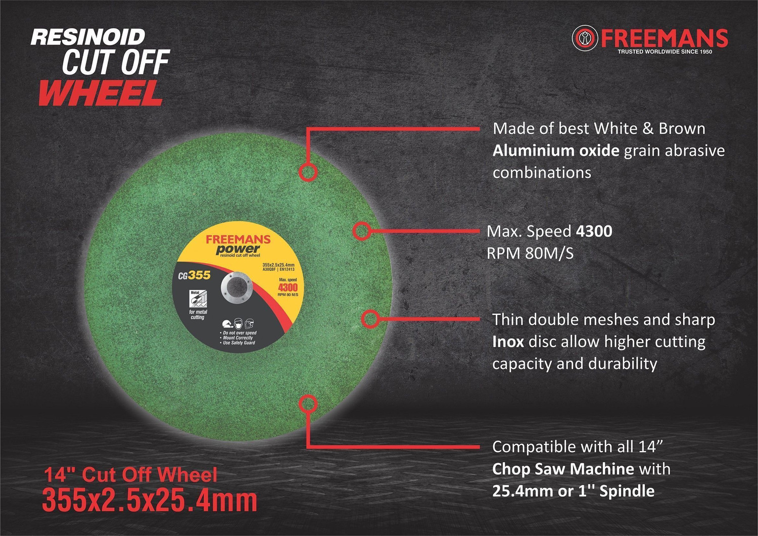 Image of FREEMANS CG355 Power Green Cut Off Wheels 14-Inch (Set of 5 Pieces) Metal Cutter