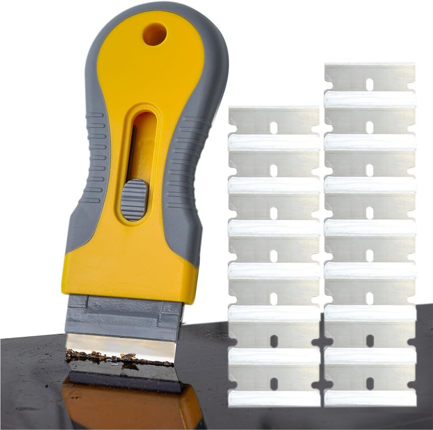 Image of otak Metal Scraper with 10 Pcs Blades - Stain & Glue Removal Tool Rust Removal Solution (50 g)