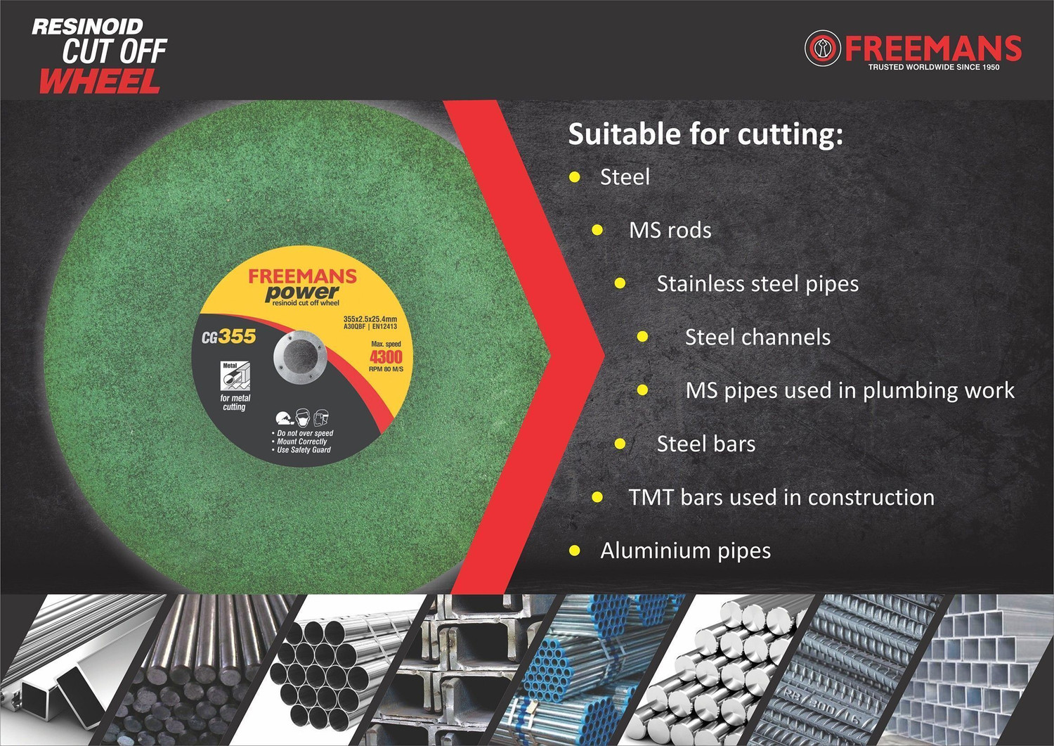 Image of FREEMANS CG355 Power Green Cut Off Wheels 14-Inch (Set of 5 Pieces) Metal Cutter