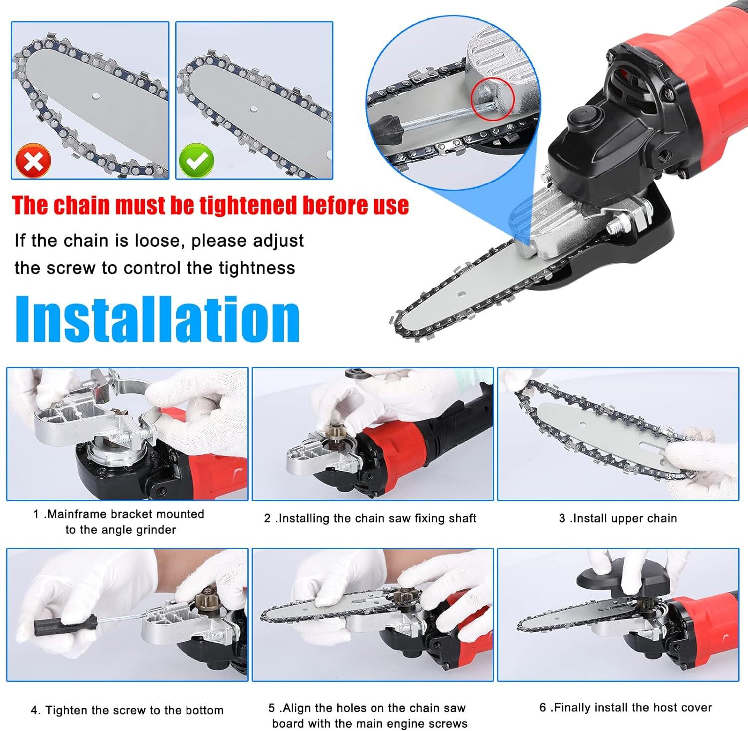 Image of DYTOOLS Electric Chainsaw Drill Attachment, Modification Tool Set Woodworking Chainsaw Angle Grinder Chainsaw, 4 Inch Angle Grinder Modified Wood Cutter