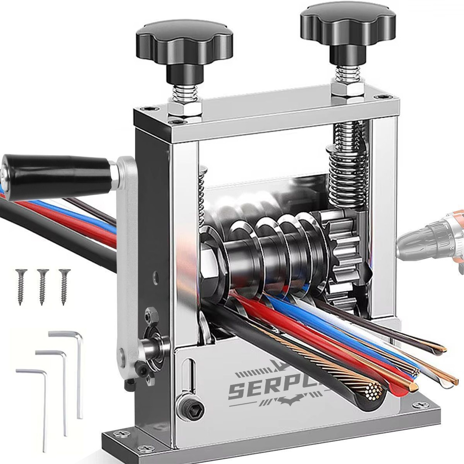 Image of HASTHIP Multi Cable Stripping Tool 6 in 1 Manual Wire Stripper Multi Cable Stripping Tool with Hand Crank 6 in 1 Manual Wire Stripping Device Wire Cutter