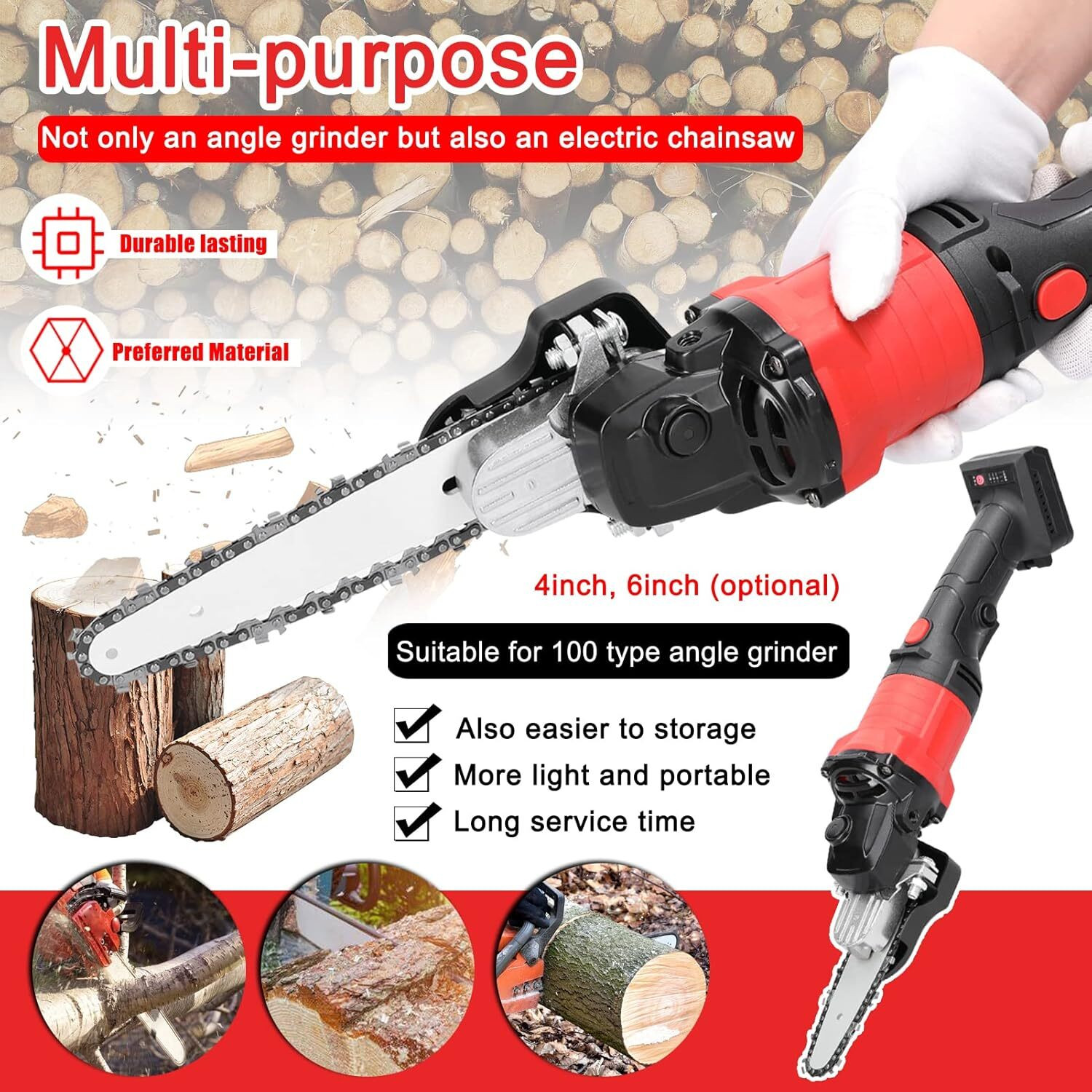 Image of DYTOOLS Electric Chainsaw Drill Attachment, Modification Tool Set Woodworking Chainsaw Angle Grinder Chainsaw, 4 Inch Angle Grinder Modified Wood Cutter