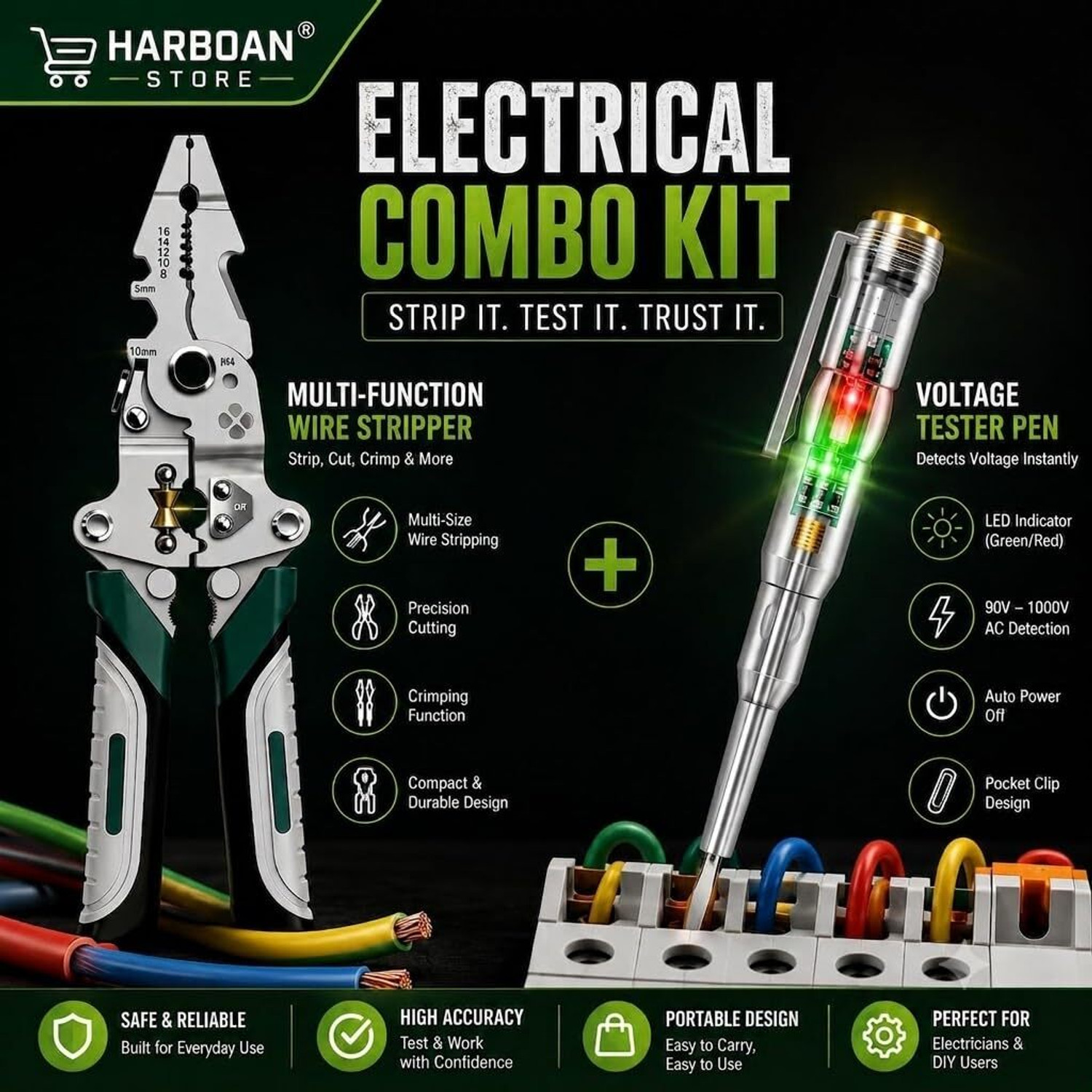 Image of Harboan 20-in-1 Wire Stripper Tool Kit with Tester Screwdriver | Multi Function Wire Wire Cutter, Wire Crimper, Cable Stripper, Wiring Tools Multi-Function Hand Tool Wire Cutter