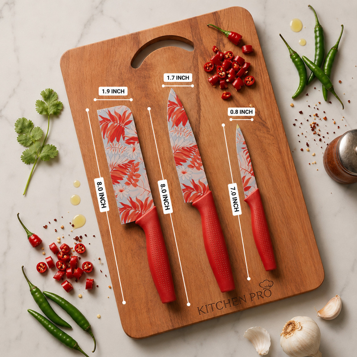 Image of Earth 1 broad 3 knife Wooden Cutting Board