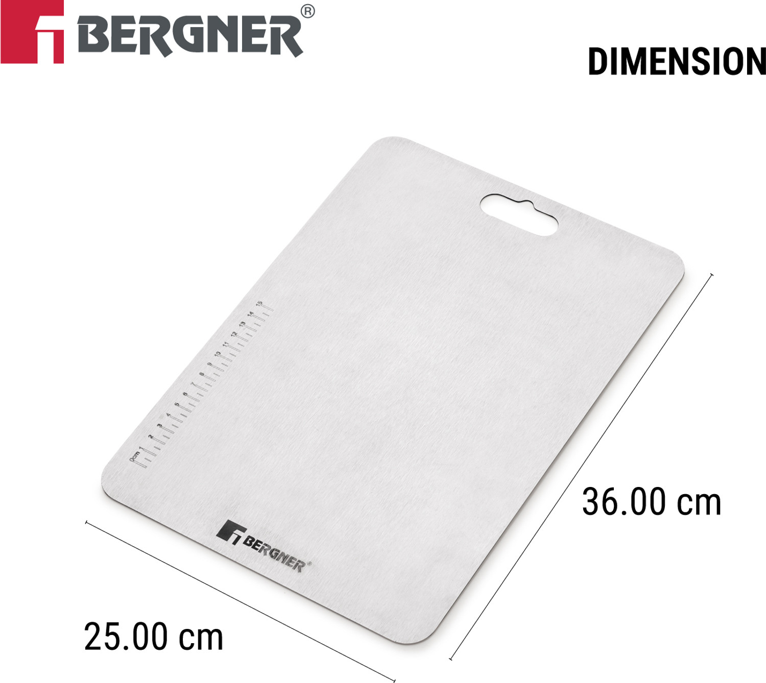 Image of BERGNER Stainless Steel Chopping Board for Kitchen 25x36cm, Durable, Easy to Clean, Stainless Steel Cutting Board