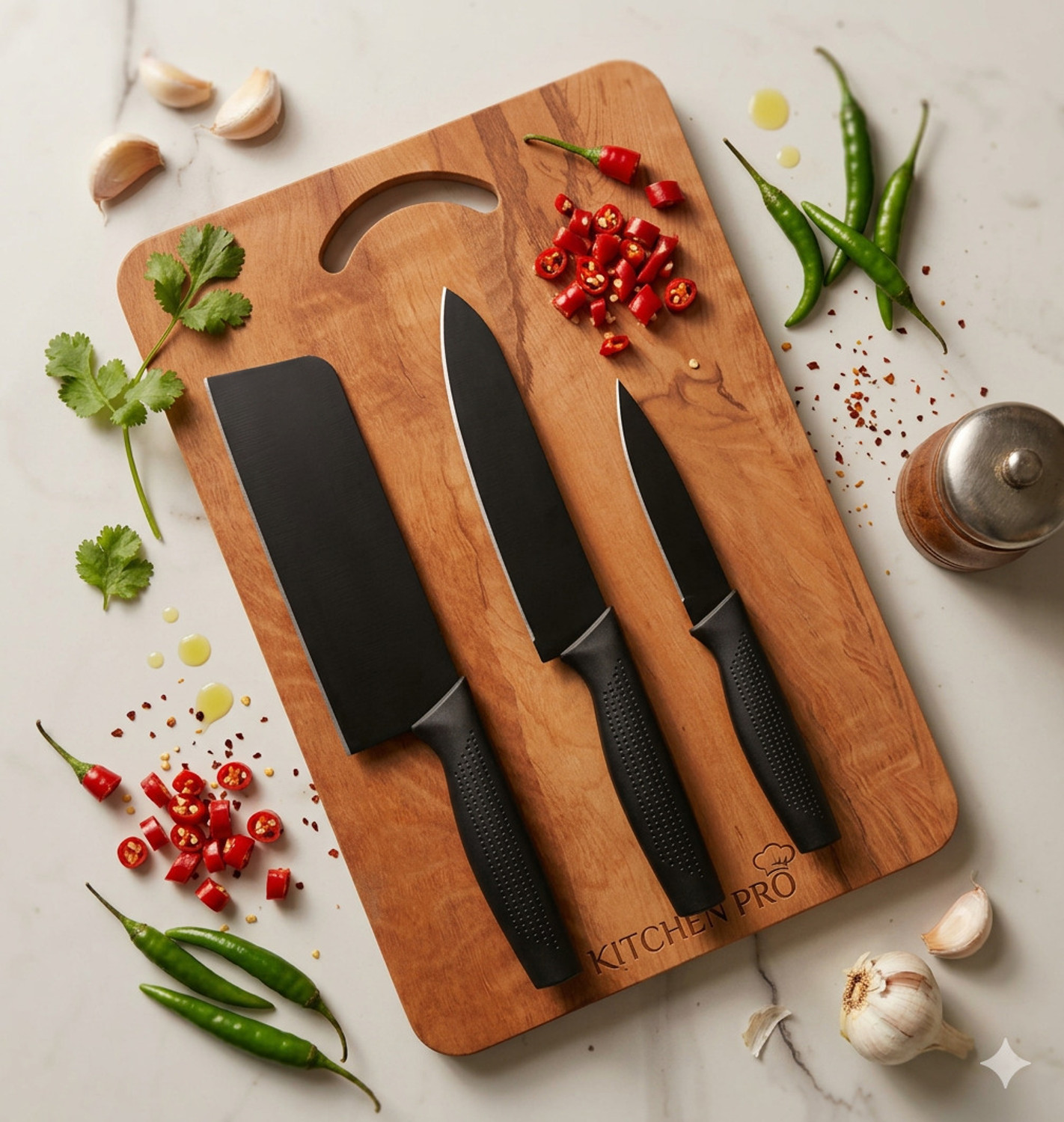 Image of Fun Wooden Chopping Board With 3 Pic Knife Set Stainless Steel Wooden Cutting Board