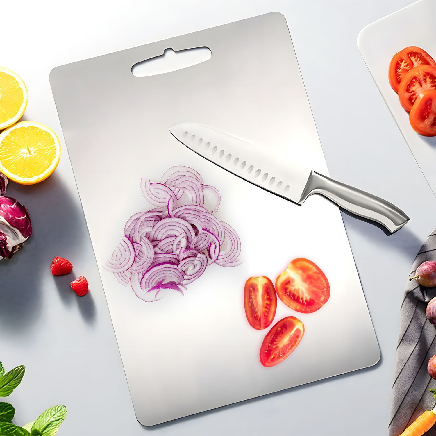 Image of MAK BROTHERS Stainless steel Chopping for Kitchen Fruit Cutter, Stainless Steel Cutting Board Stainless Steel Cutting Board