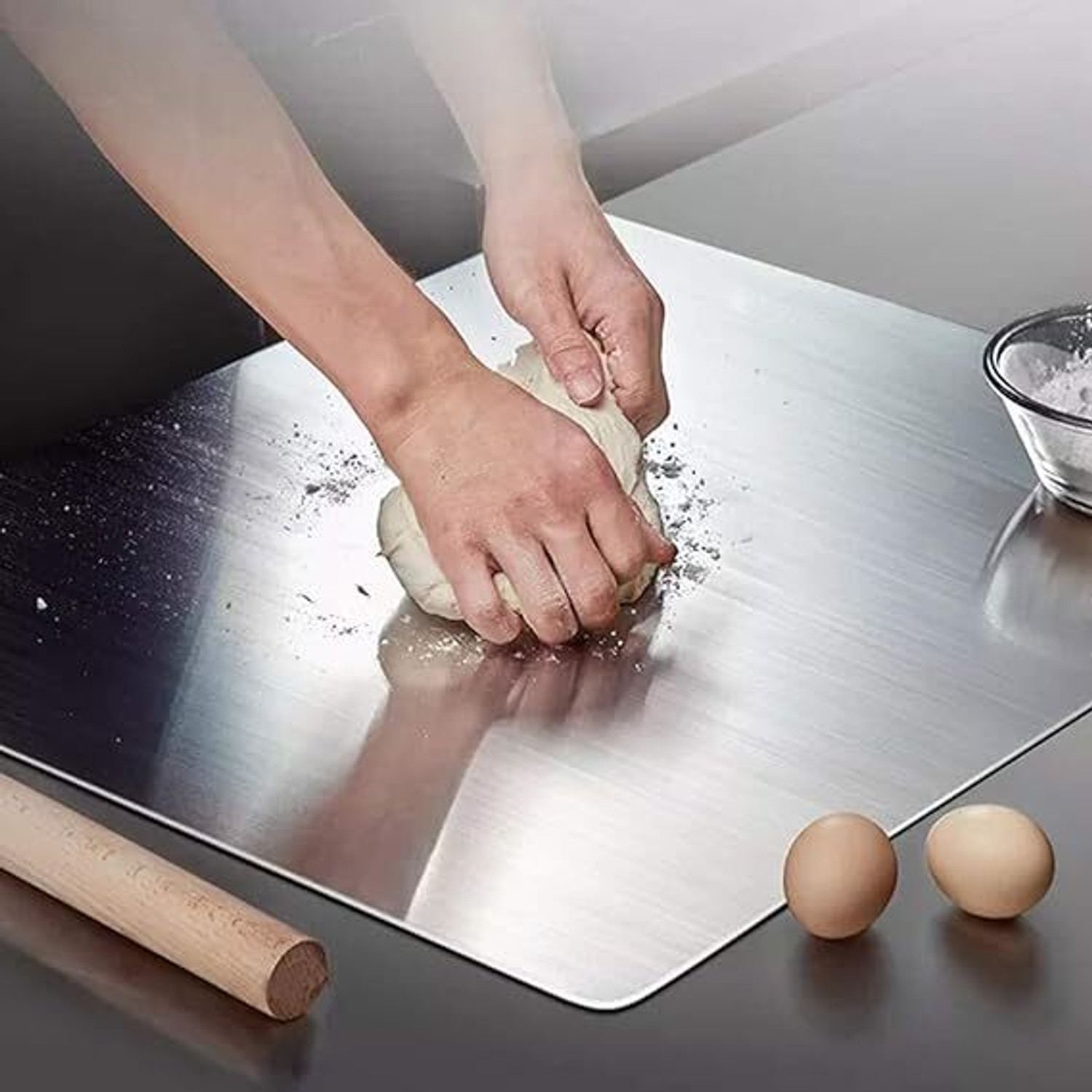 Image of Henny Steel Chopping Board with Lip for Kitchen | Free Rollin Pin 42 x 32 cm Rolling Pin & Board