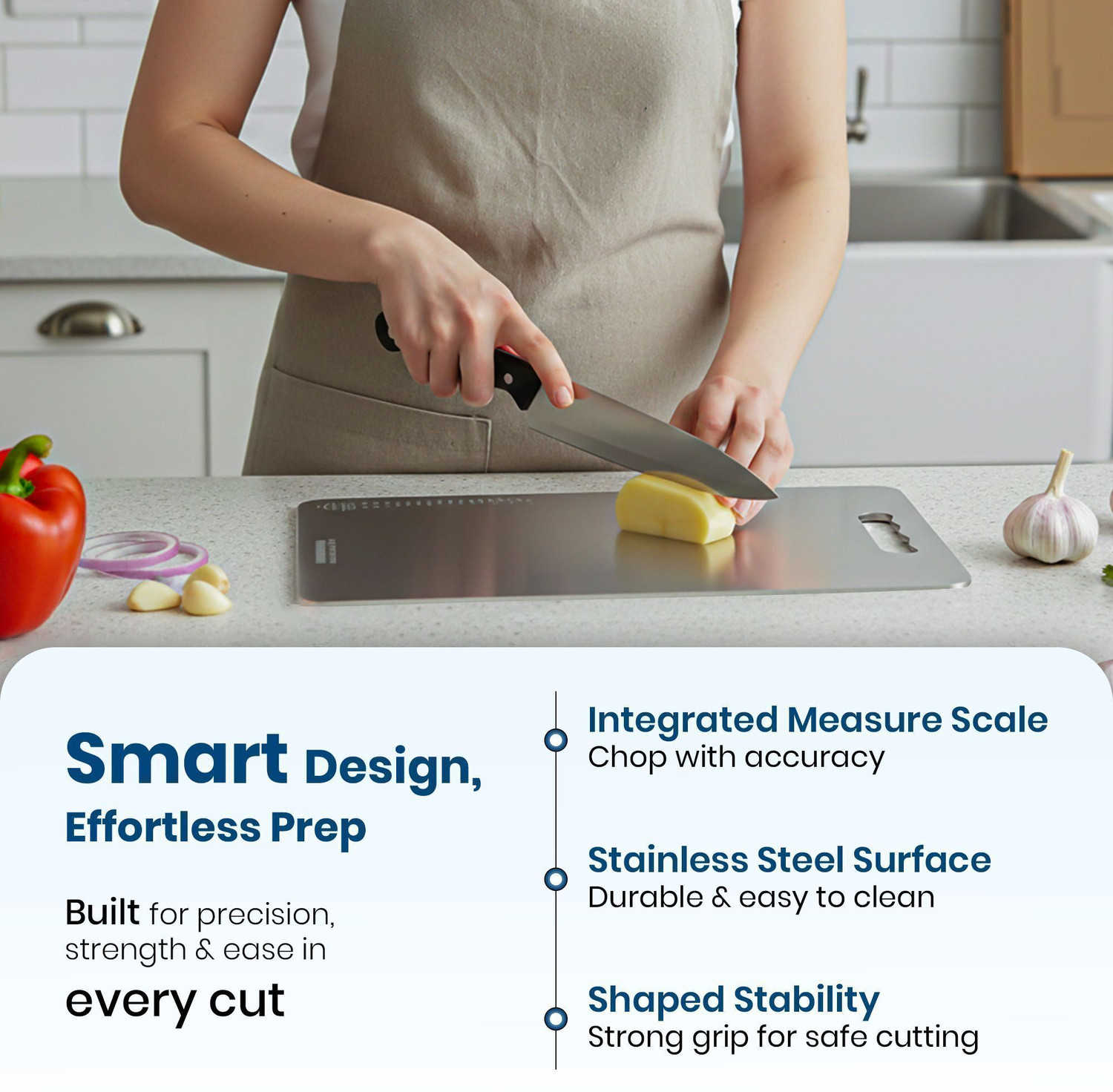 Image of RESTOKART Steel Chopping board-Small(31*20CM)|Antiskid-Steel Cutting Board|kitchen- Stainless Steel Cutting Board