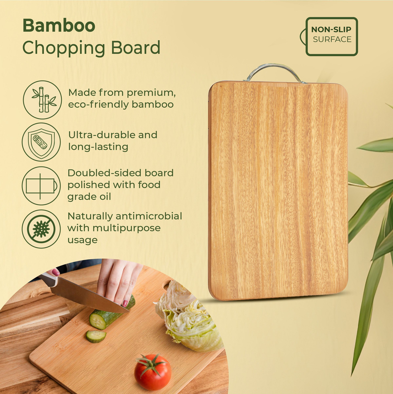 Image of IMECO Imeco Premium Anti-Slip Bamboo Chopping Board With Handle | Xtra Large (24x34cm) Bamboo Cutting Board