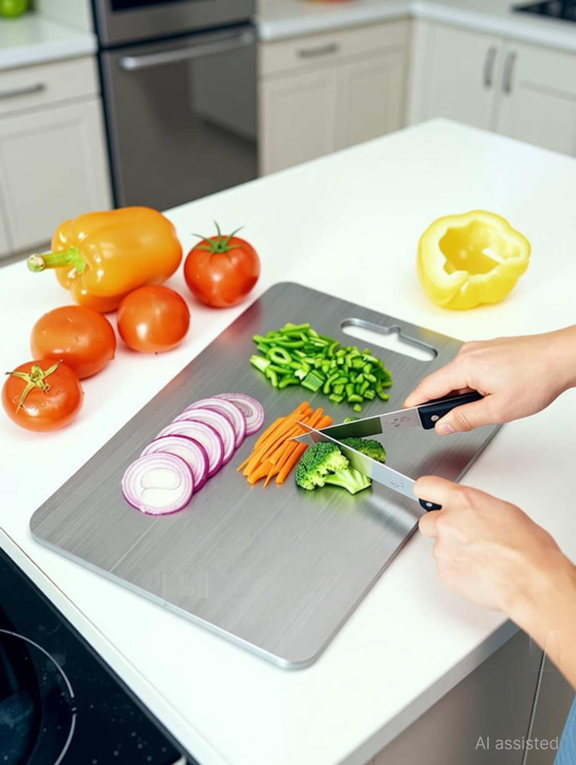 Image of MAK BROTHERS Stainless Steel Kitchen,Choping Board Vegetable,vegitable Chopper 31x21 CM Stainless Steel Cutting Board