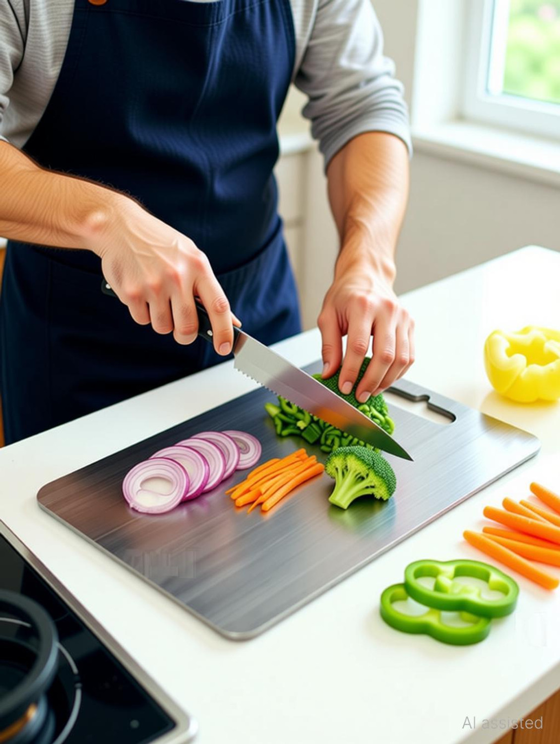 Image of MAK BROTHERS Stainless Steel Kitchen,Choping Board Vegetable,vegitable Chopper 31x21 CM Stainless Steel Cutting Board
